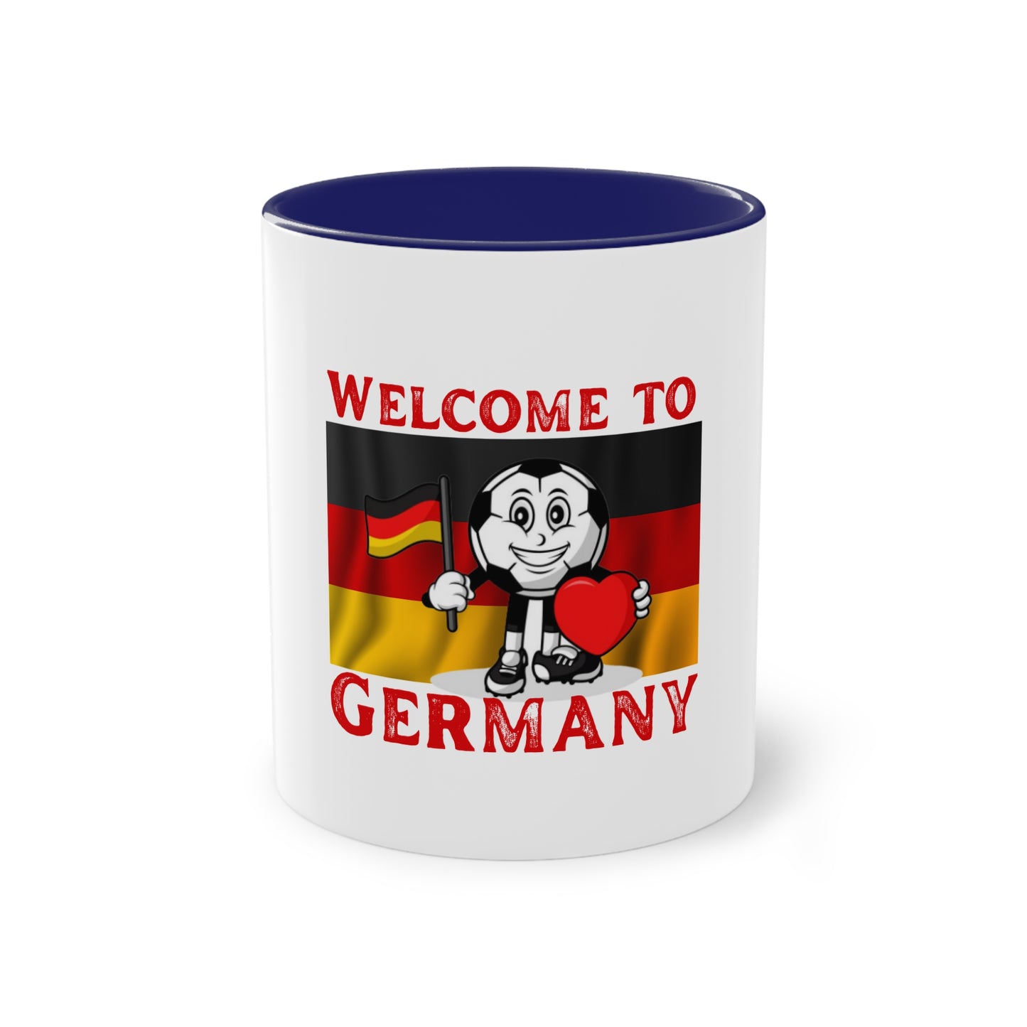 Welcome to Germany - Proud German culture auf Kaffeetassen, Teetassen bedruckt; weißer Außenbereich mit mehrfarbigem Innenbereich und Henkel, große; 11 Unzen.