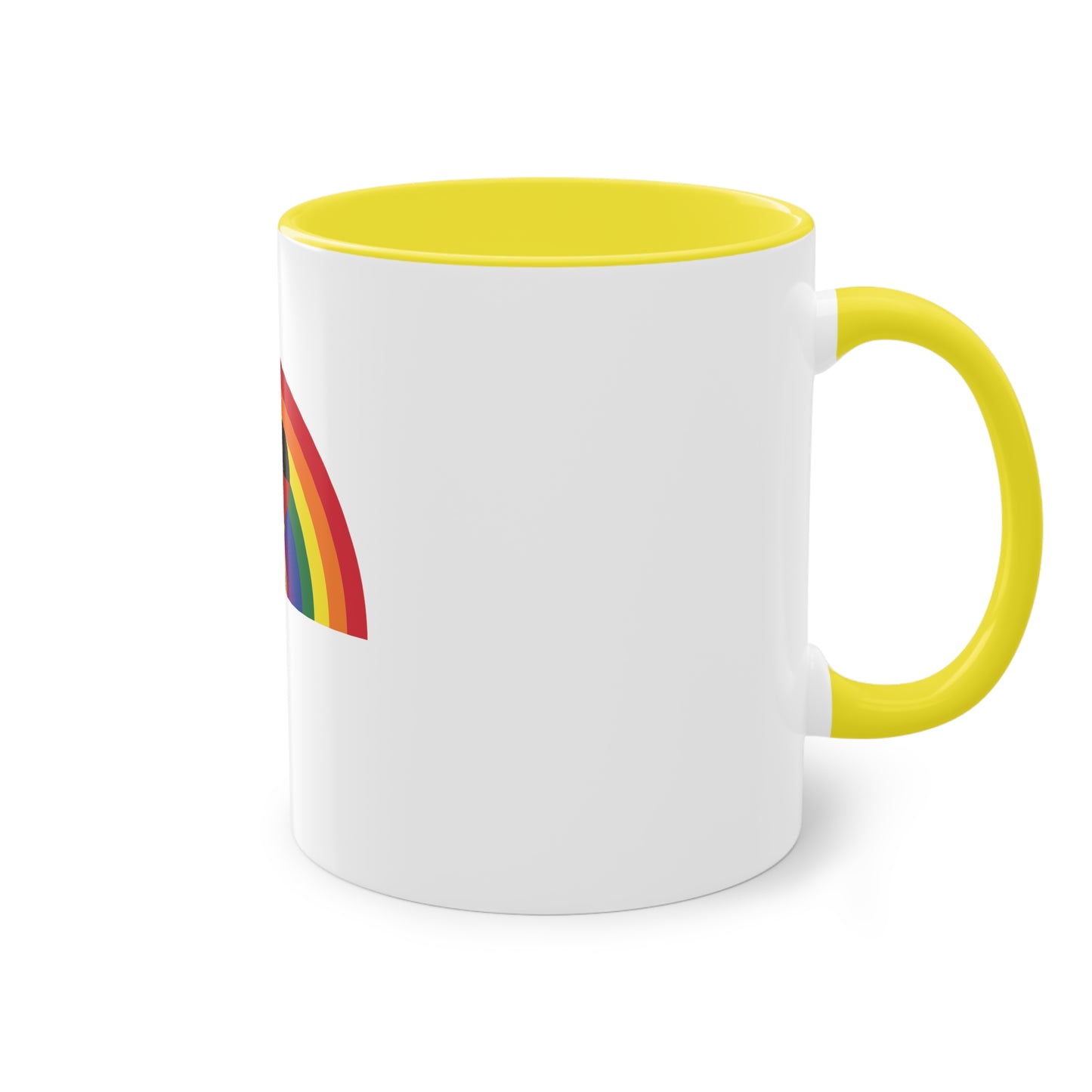 Volle Liebe für Regenbogen Deutschland, für Vielfalt, Verständnis und Akzeptanz auf Kaffeetassen bedruckt; weißer Außenbereich mit mehrfarbigem Innenbereich und Henkel, große; 11 Unzen