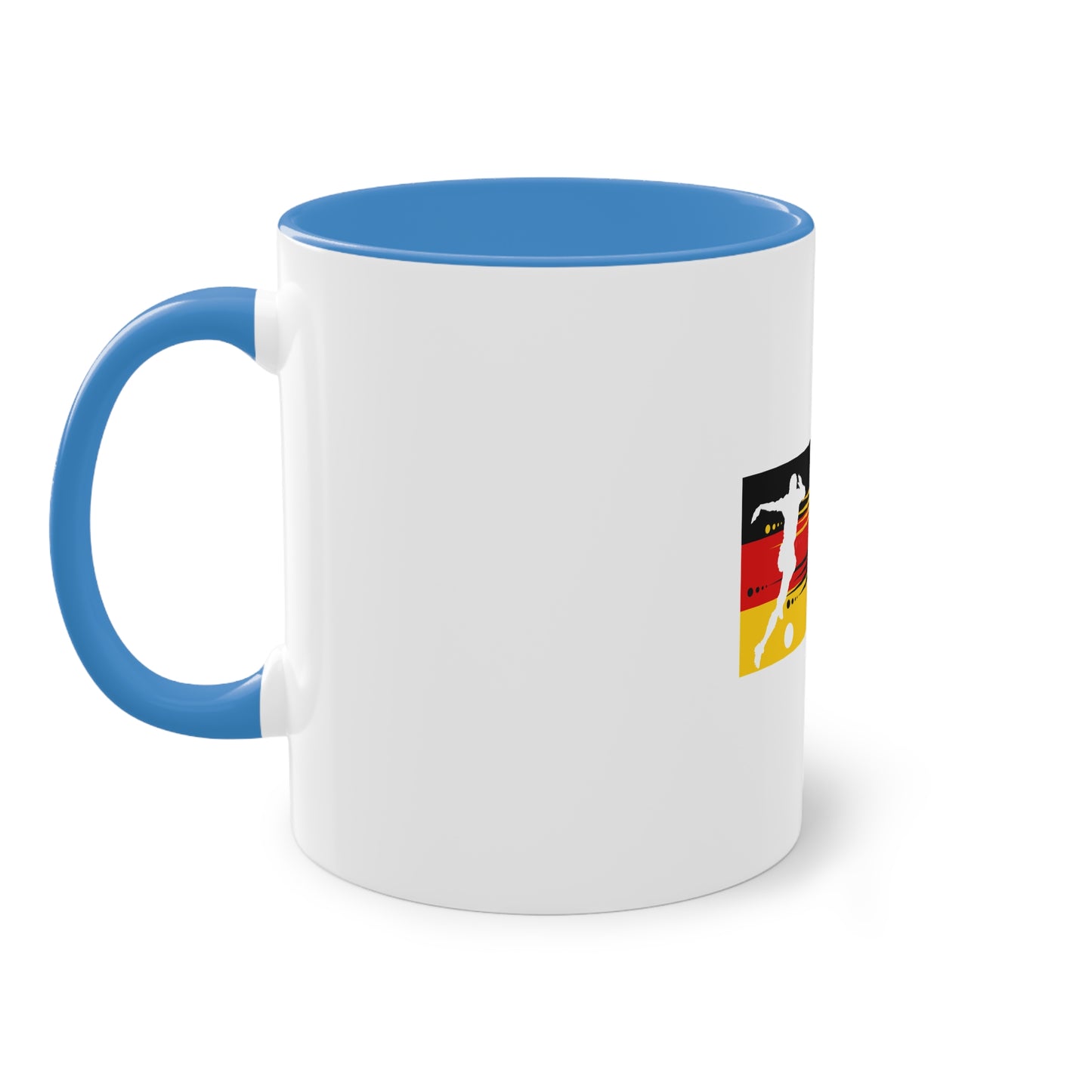 Die wahre Leidenschaft für Fußball auf Kaffeetassen bedruckt; weißer Außenbereich mit mehrfarbigem Innenbereich und Henkel, große; 11 Unzen