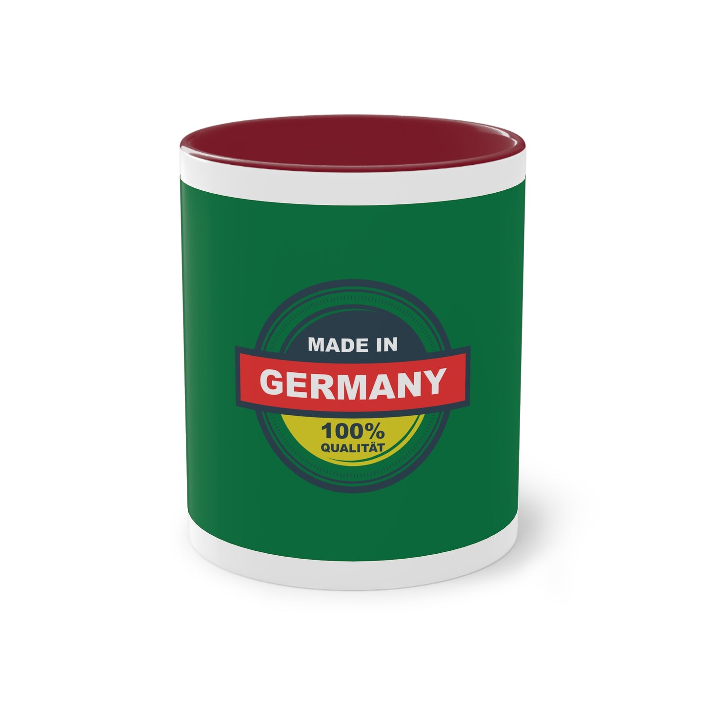 Made in Germany auf Kaffeetassen, Teetassen bedruckt; weißer Außenbereich mit mehrfarbigem Innenbereich und Henkel, große; 11 Unzen.