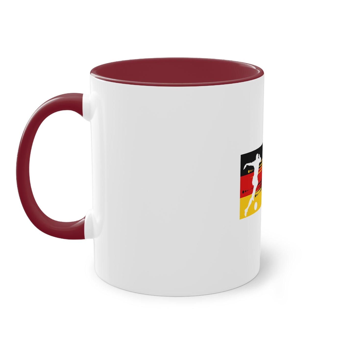 Die wahre Leidenschaft für Fußball auf Kaffeetassen bedruckt; weißer Außenbereich mit mehrfarbigem Innenbereich und Henkel, große; 11 Unzen