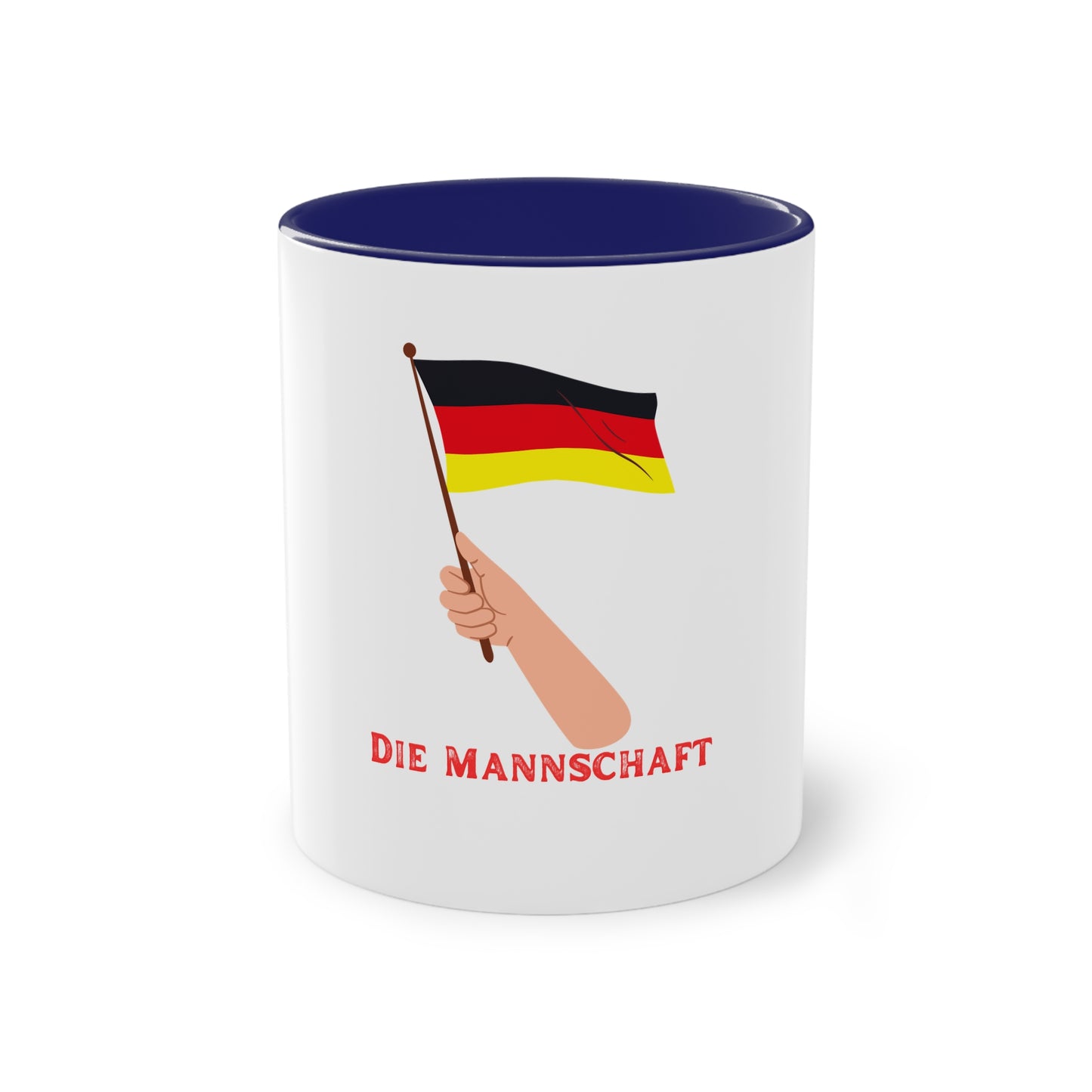 Fans für die Mannschaft, für Deutschland – Perfekt für den Morgenkaffee, weißer Außenbereich mit mehrfarbigem Innenbereich und Henkel, große; 11 Unzen