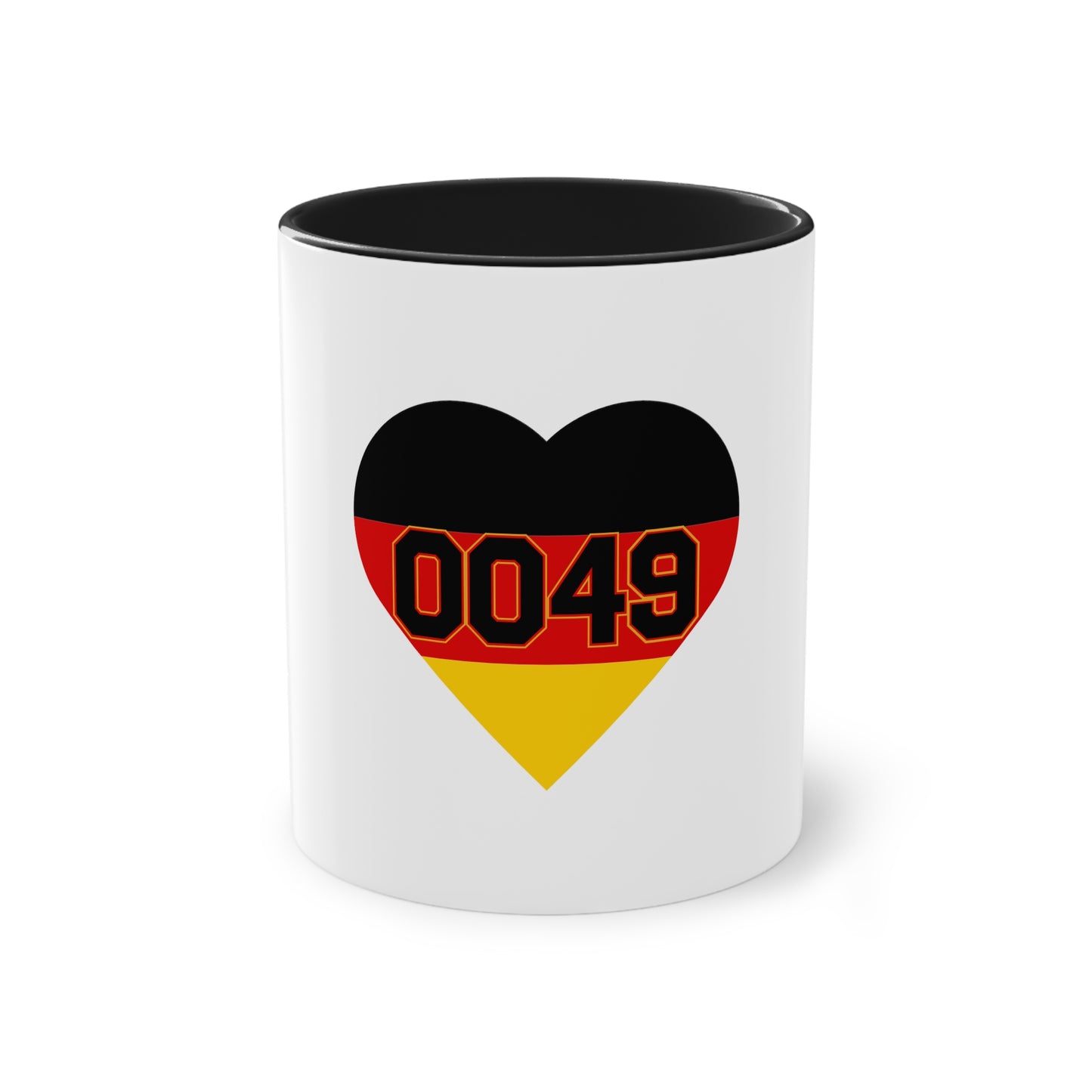 0049 Liebe für Deutschland auf Kaffeetassen, Teetassen bedruckt; weißer Außenbereich mit mehrfarbigem Innenbereich und Henkel, große; 11 Unzen