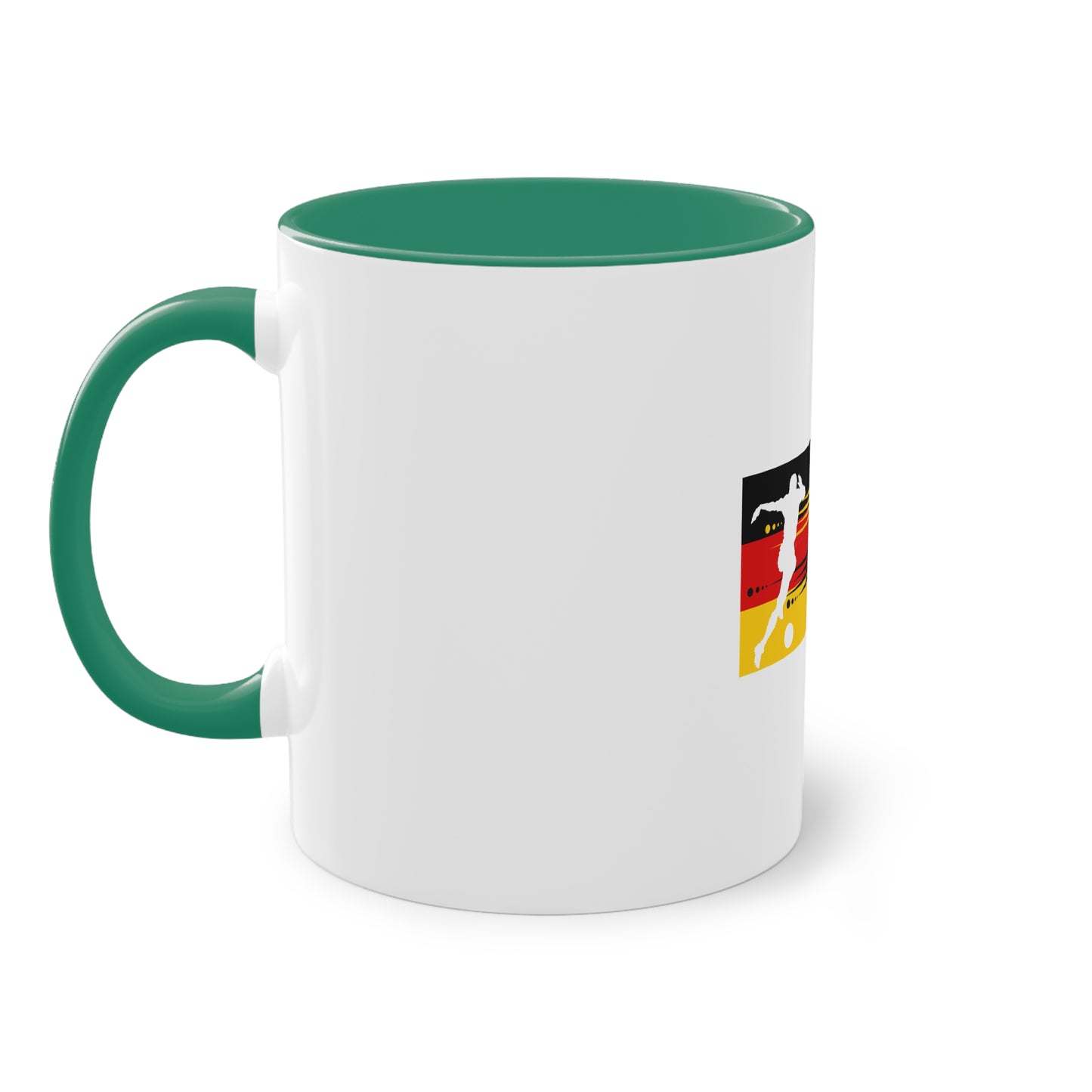 Die wahre Leidenschaft für Fußball auf Kaffeetassen bedruckt; weißer Außenbereich mit mehrfarbigem Innenbereich und Henkel, große; 11 Unzen