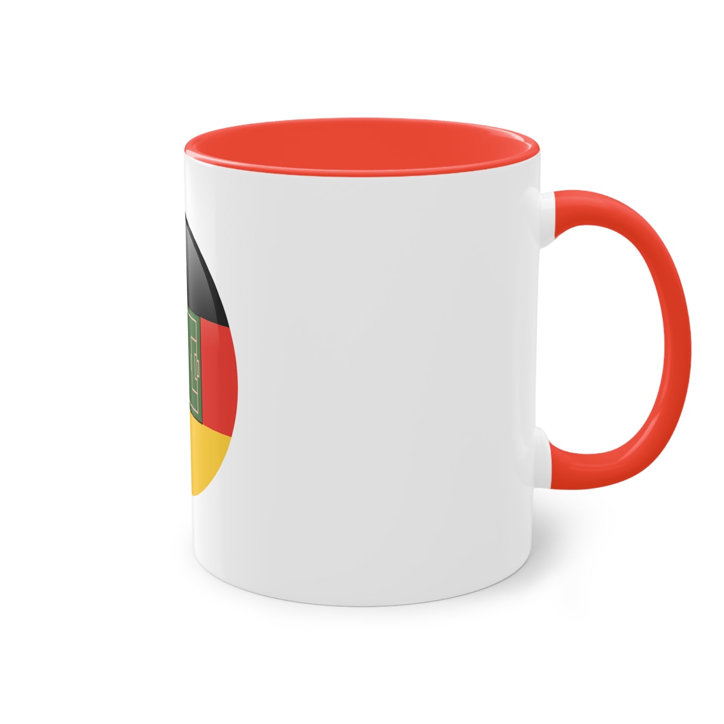 Top Qualität deutsches Soccer - auf Kaffeetassen, Teetassen bedruckt; weißer Außenbereich mit mehrfarbigem Innenbereich und Henkel, große; 11 Unzen