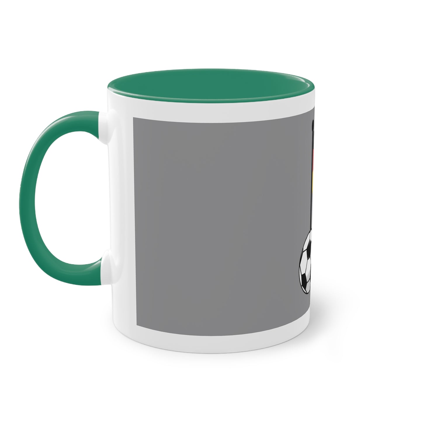 Hochwertige Teetassen mit deutschen Kulturmotiven - Soccer Motiv– Perfekt für den Morgenkaffee, weißer Außenbereich mit mehrfarbigem Innenbereich und Henkel, große; 11 Unzen