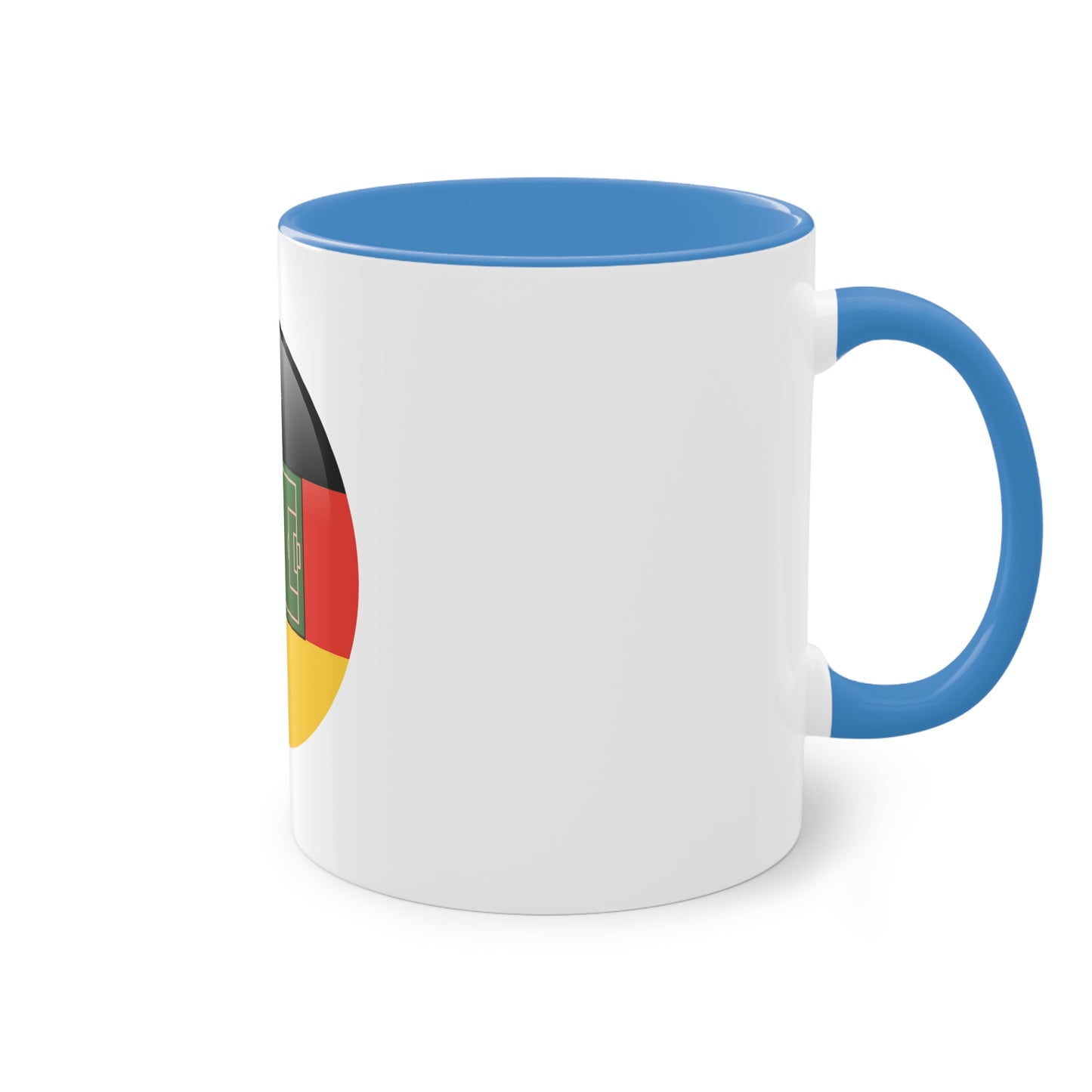 Top Qualität deutsches Soccer - auf Kaffeetassen, Teetassen bedruckt; weißer Außenbereich mit mehrfarbigem Innenbereich und Henkel, große; 11 Unzen