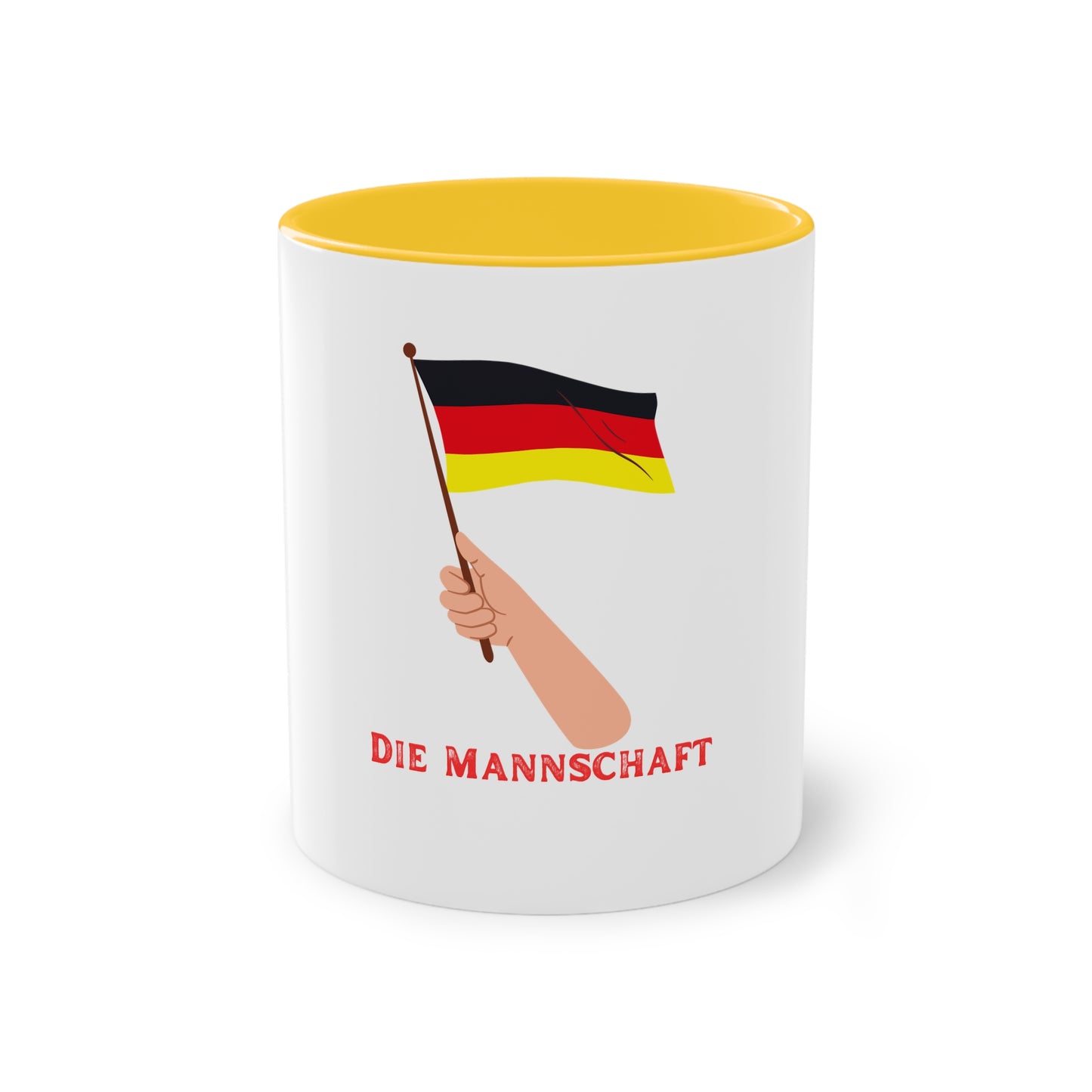 Fans für die Mannschaft, für Deutschland – Perfekt für den Morgenkaffee, weißer Außenbereich mit mehrfarbigem Innenbereich und Henkel, große; 11 Unzen
