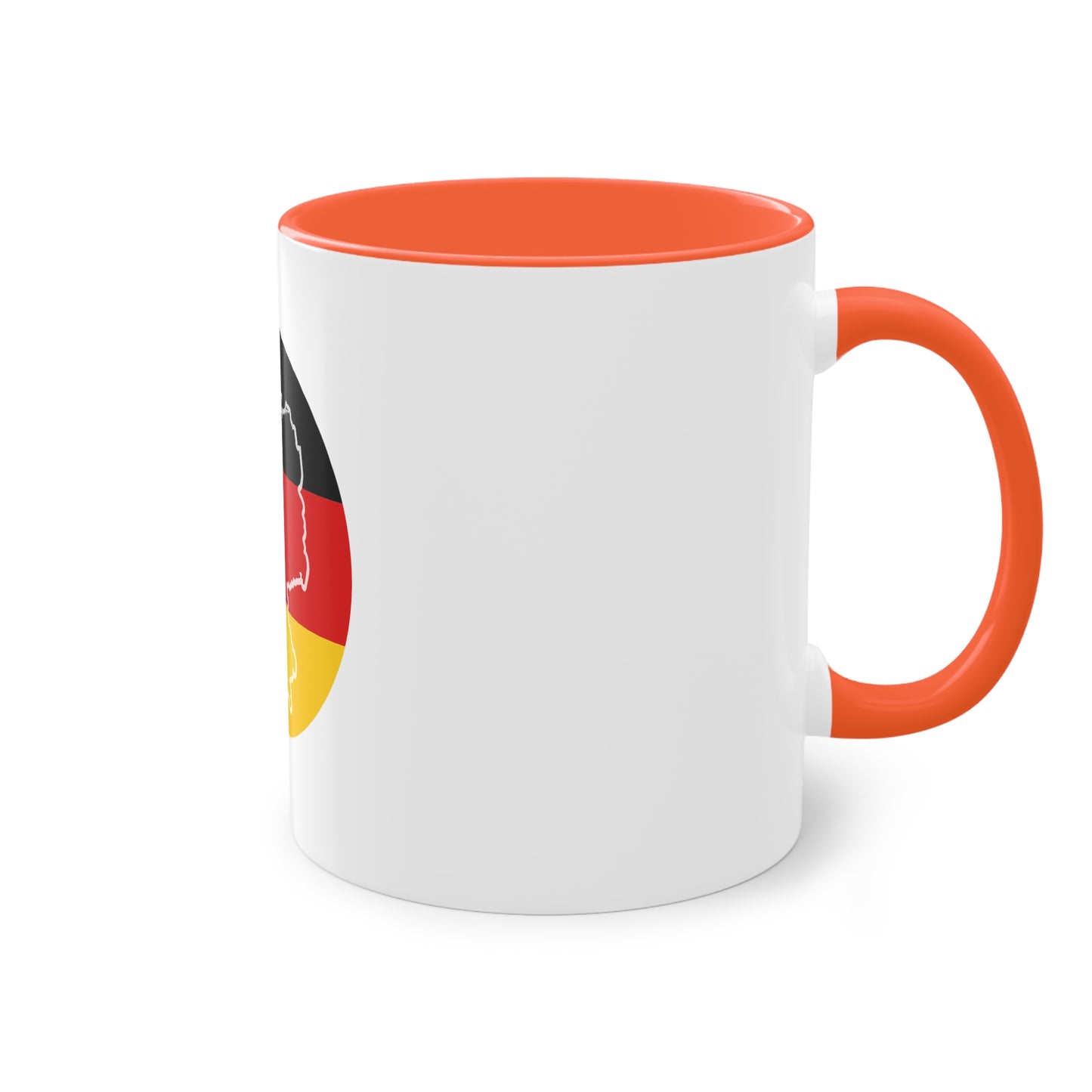 Das Land ist Deutschland - auf Kaffeetassen, Teetassen bedruckt; weißer Außenbereich mit mehrfarbigem Innenbereich und Henkel, große; 11 Unzen