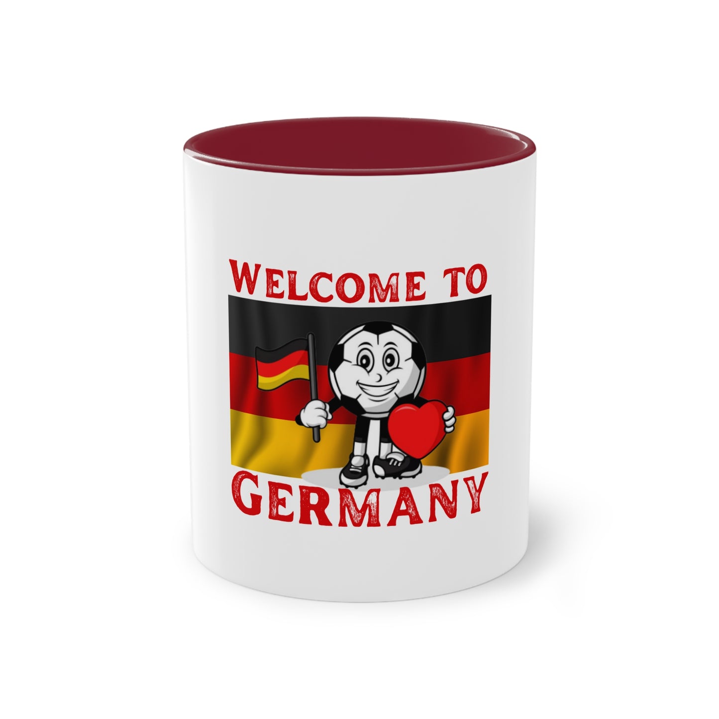 Welcome to Germany - Proud German culture auf Kaffeetassen, Teetassen bedruckt; weißer Außenbereich mit mehrfarbigem Innenbereich und Henkel, große; 11 Unzen.