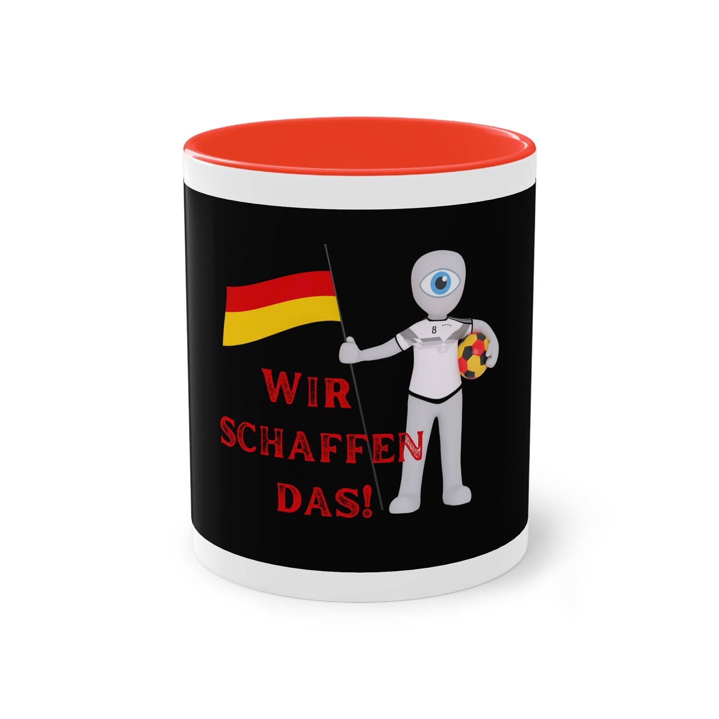 Wir schaffen das! - für Deutschland auf Kaffeetassen bedruckt; weißer Außenbereich mit mehrfarbigem Innenbereich und Henkel, große; 11 Unzen