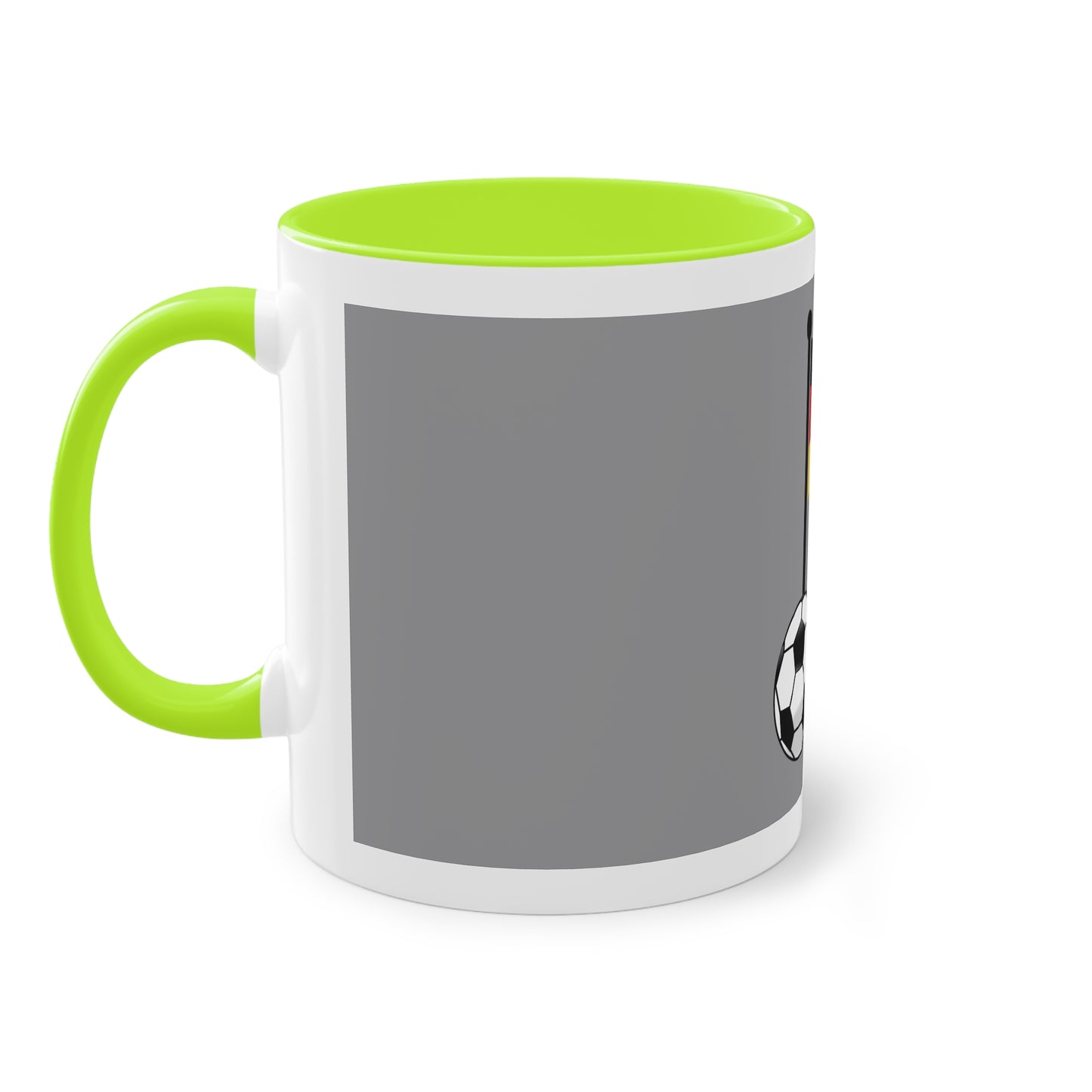 Hochwertige Teetassen mit deutschen Kulturmotiven - Soccer Motiv– Perfekt für den Morgenkaffee, weißer Außenbereich mit mehrfarbigem Innenbereich und Henkel, große; 11 Unzen