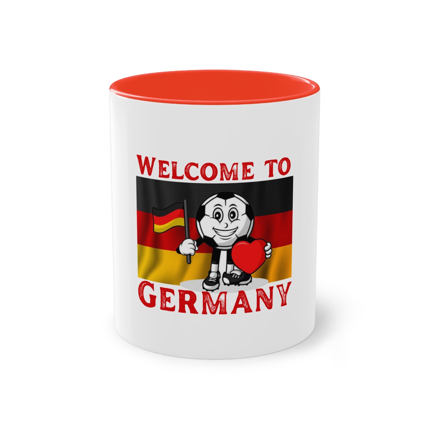 Welcome to Germany - Proud German culture auf Kaffeetassen, Teetassen bedruckt; weißer Außenbereich mit mehrfarbigem Innenbereich und Henkel, große; 11 Unzen.