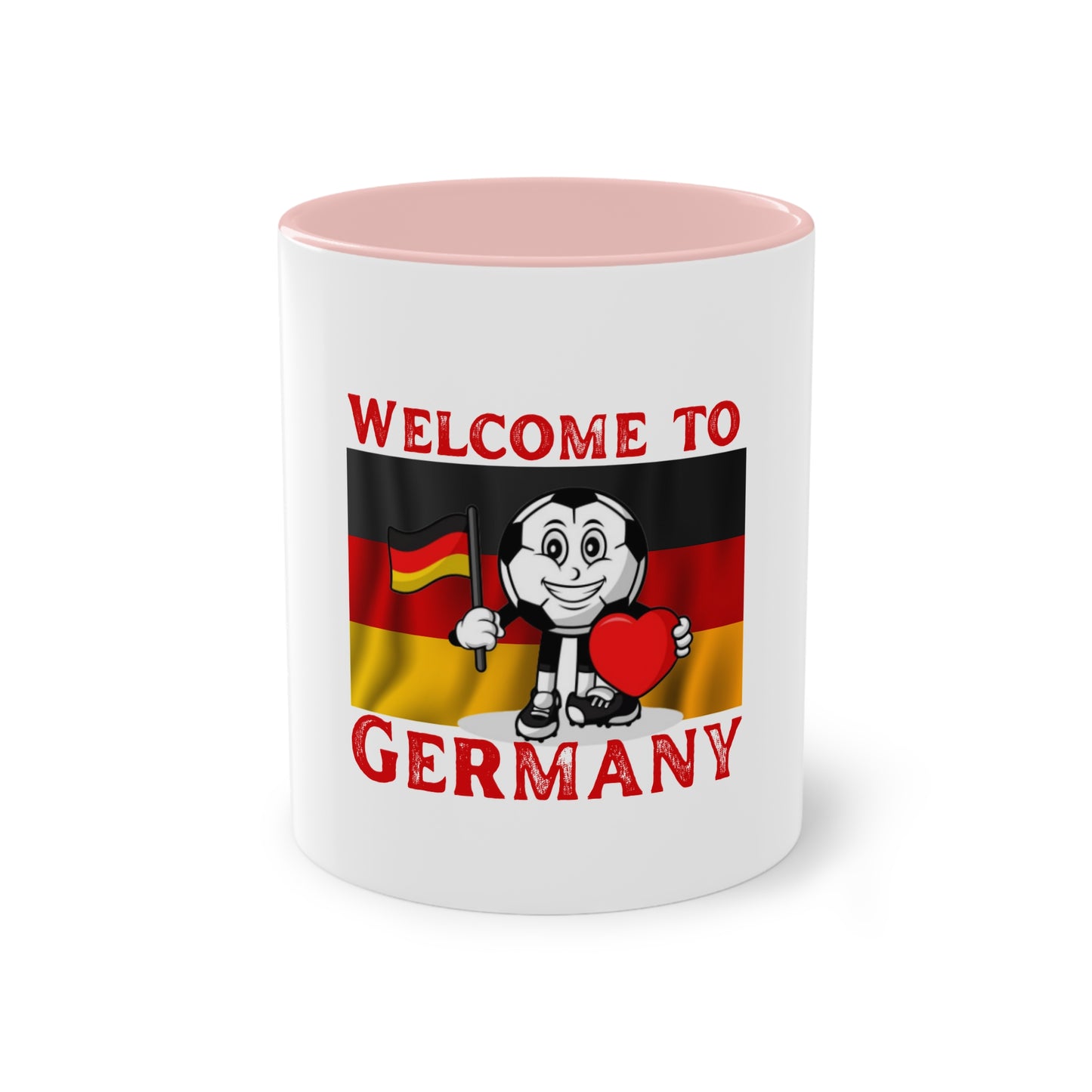 Welcome to Germany - Proud German culture auf Kaffeetassen, Teetassen bedruckt; weißer Außenbereich mit mehrfarbigem Innenbereich und Henkel, große; 11 Unzen.