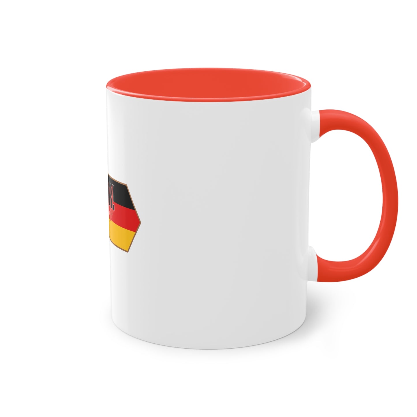 Tor!, Deutschland auf Kaffeetassen, Teetassen bedruckt; weißer Außenbereich mit mehrfarbigem Innenbereich und Henkel, große; 11 Unzen