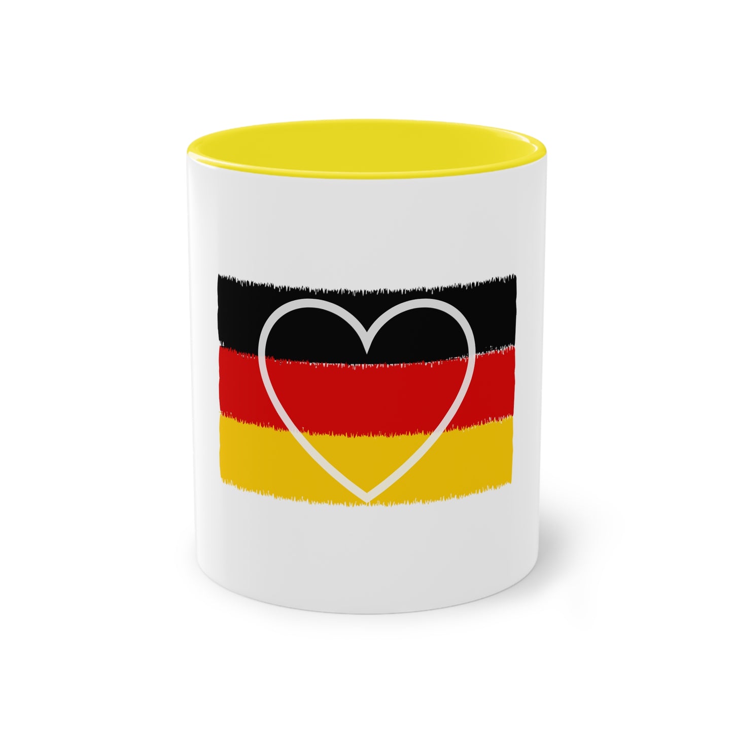 Ich Liebe Deutschland auf Kaffeetassen, Teetassen bedruckt; weißer Außenbereich mit mehrfarbigem Innenbereich und Henkel, große; 11 Unzen