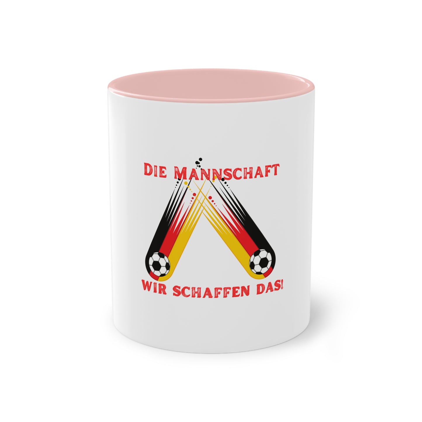 Die Mannschaft auf Mehrfarbige Kaffeetassen, weißer Außenbereich mit mehrfarbigem Innenbereich und Henkel, große; 11 Unzen