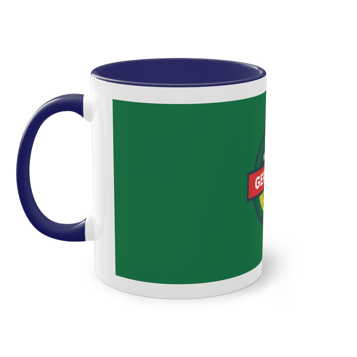 Made in Germany auf Kaffeetassen, Teetassen bedruckt; weißer Außenbereich mit mehrfarbigem Innenbereich und Henkel, große; 11 Unzen.