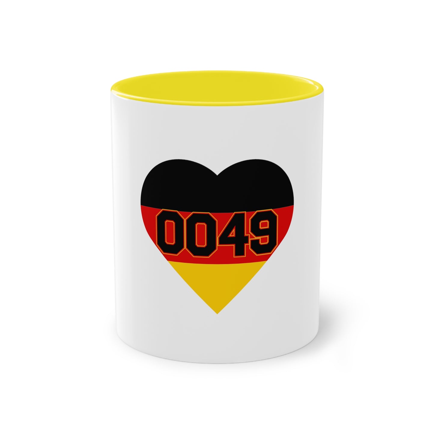 0049 Liebe für Deutschland auf Kaffeetassen, Teetassen bedruckt; weißer Außenbereich mit mehrfarbigem Innenbereich und Henkel, große; 11 Unzen