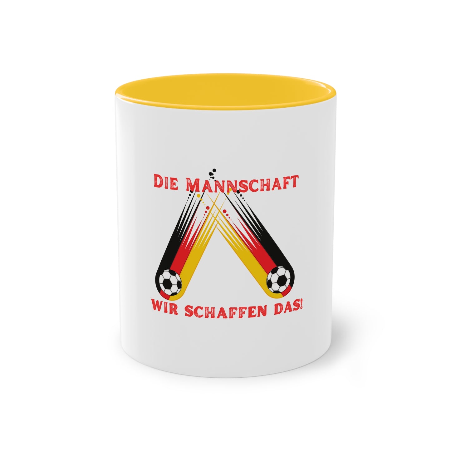 Die Mannschaft auf Mehrfarbige Kaffeetassen, weißer Außenbereich mit mehrfarbigem Innenbereich und Henkel, große; 11 Unzen