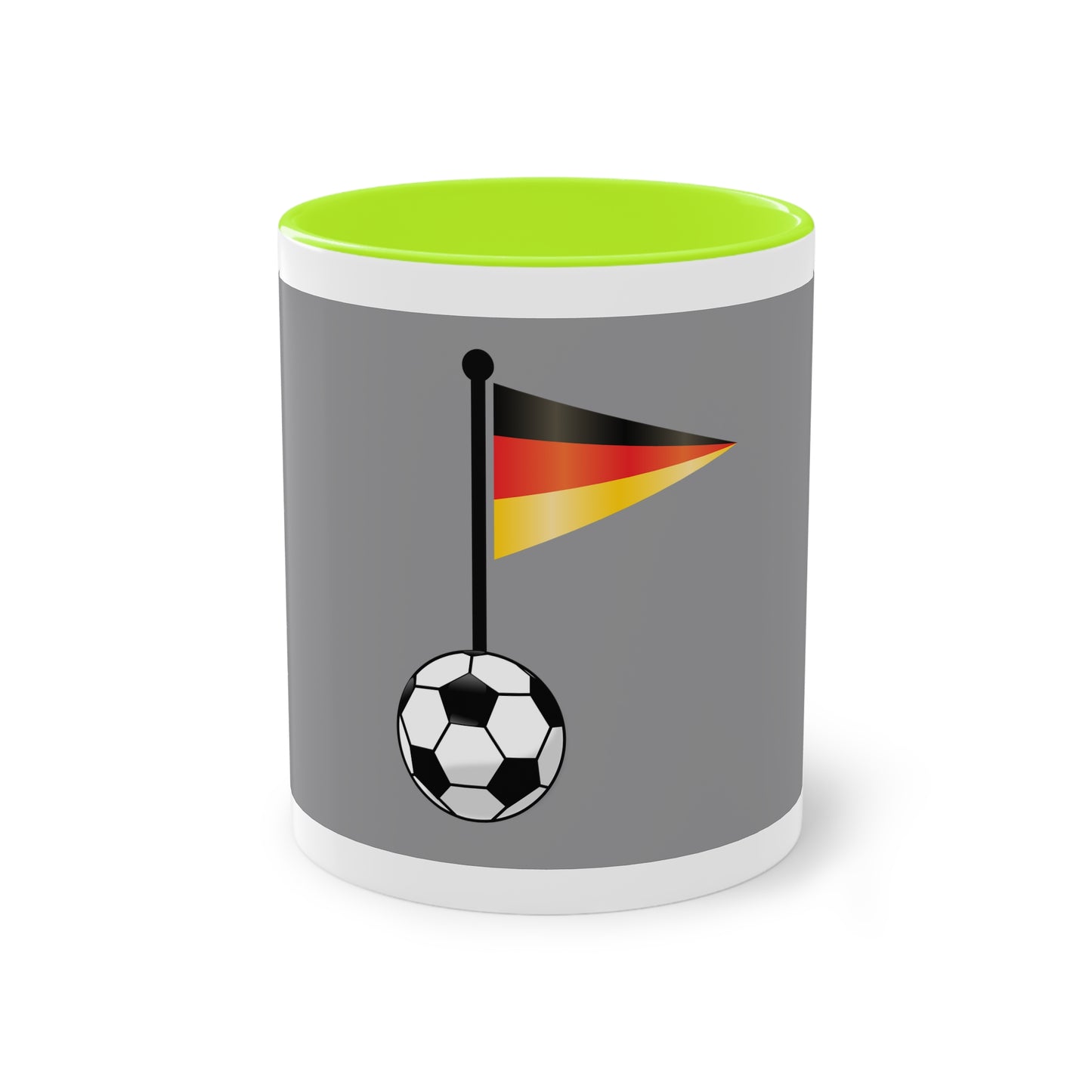 Hochwertige Teetassen mit deutschen Kulturmotiven - Soccer Motiv– Perfekt für den Morgenkaffee, weißer Außenbereich mit mehrfarbigem Innenbereich und Henkel, große; 11 Unzen