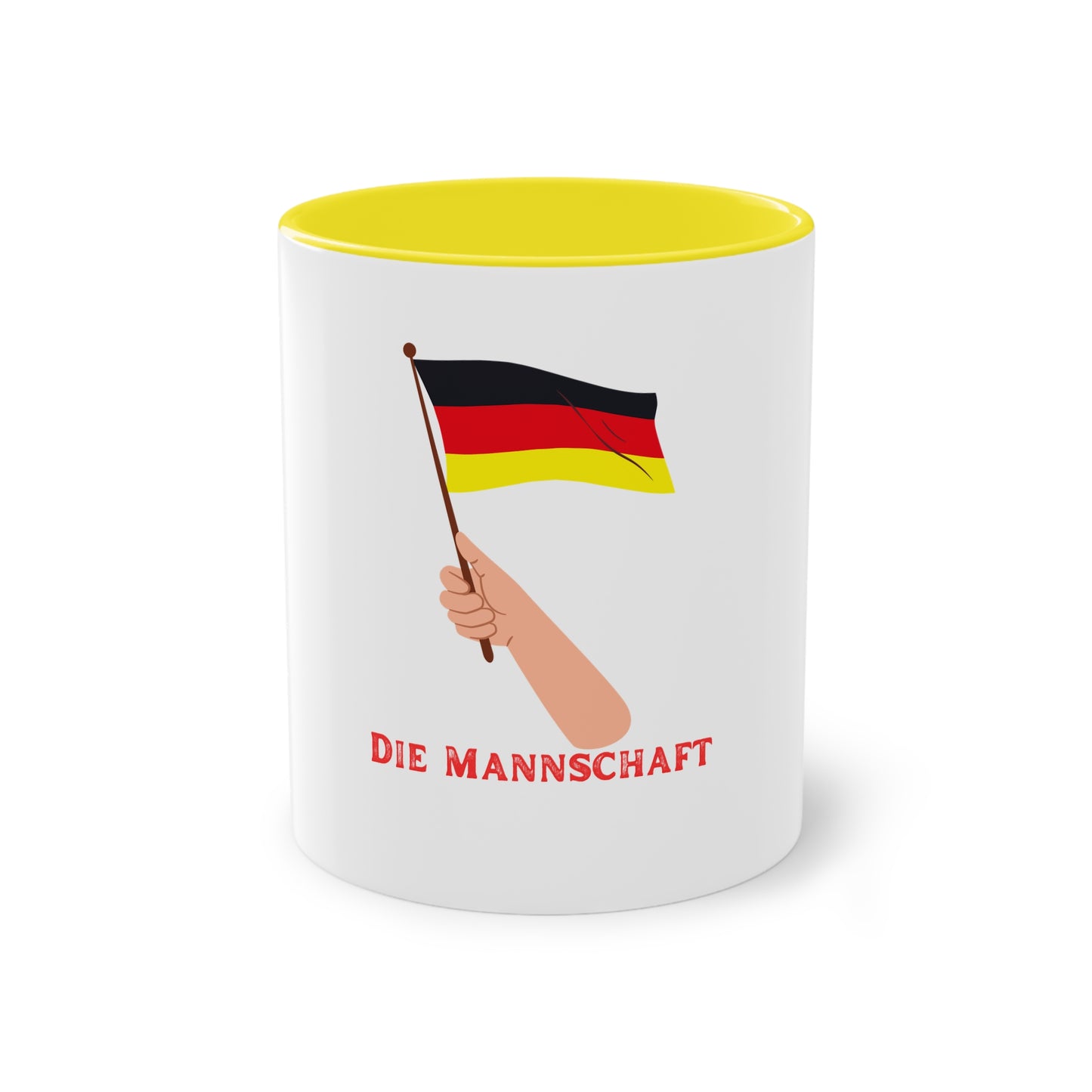 Fans für die Mannschaft, für Deutschland – Perfekt für den Morgenkaffee, weißer Außenbereich mit mehrfarbigem Innenbereich und Henkel, große; 11 Unzen