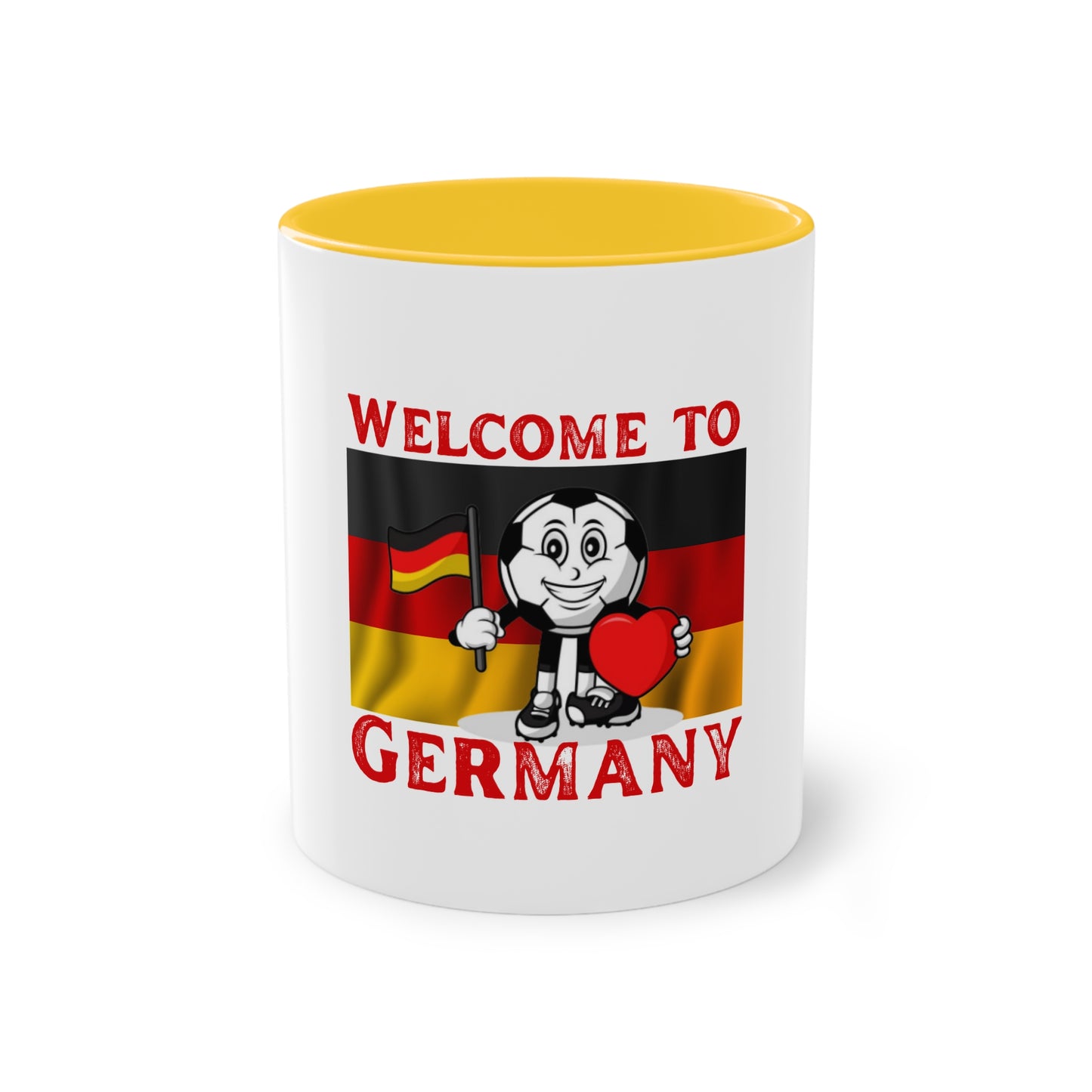 Welcome to Germany - Proud German culture auf Kaffeetassen, Teetassen bedruckt; weißer Außenbereich mit mehrfarbigem Innenbereich und Henkel, große; 11 Unzen.