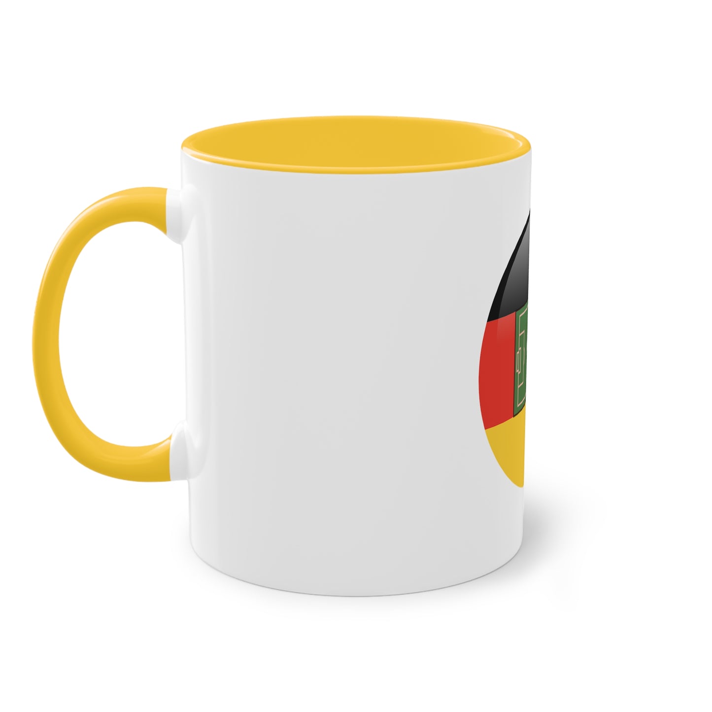 Top Qualität deutsches Soccer - auf Kaffeetassen, Teetassen bedruckt; weißer Außenbereich mit mehrfarbigem Innenbereich und Henkel, große; 11 Unzen