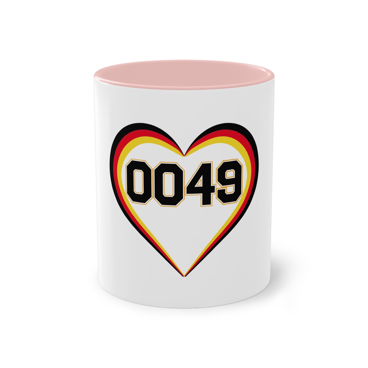 0049 Liebe für Deutschland auf Kaffeetassen, Teetassen bedruckt; weißer Außenbereich mit mehrfarbigem Innenbereich und Henkel, große; 11 Unzen