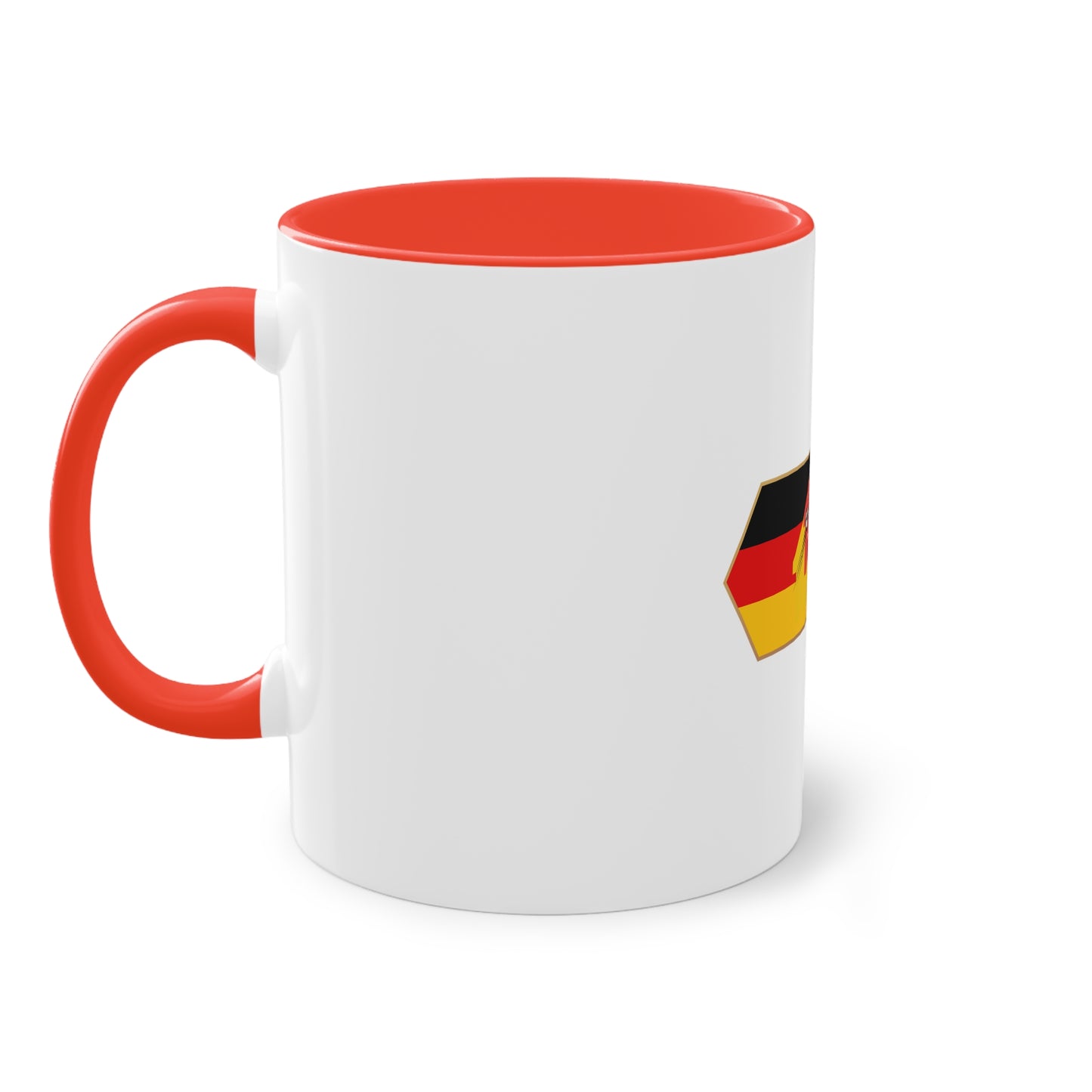 Tor!, Deutschland auf Kaffeetassen, Teetassen bedruckt; weißer Außenbereich mit mehrfarbigem Innenbereich und Henkel, große; 11 Unzen