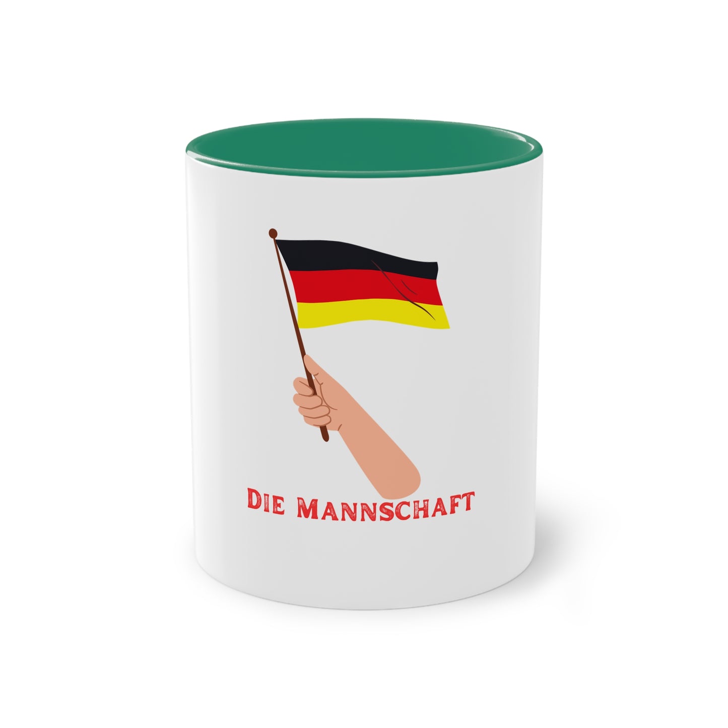 Fans für die Mannschaft, für Deutschland – Perfekt für den Morgenkaffee, weißer Außenbereich mit mehrfarbigem Innenbereich und Henkel, große; 11 Unzen