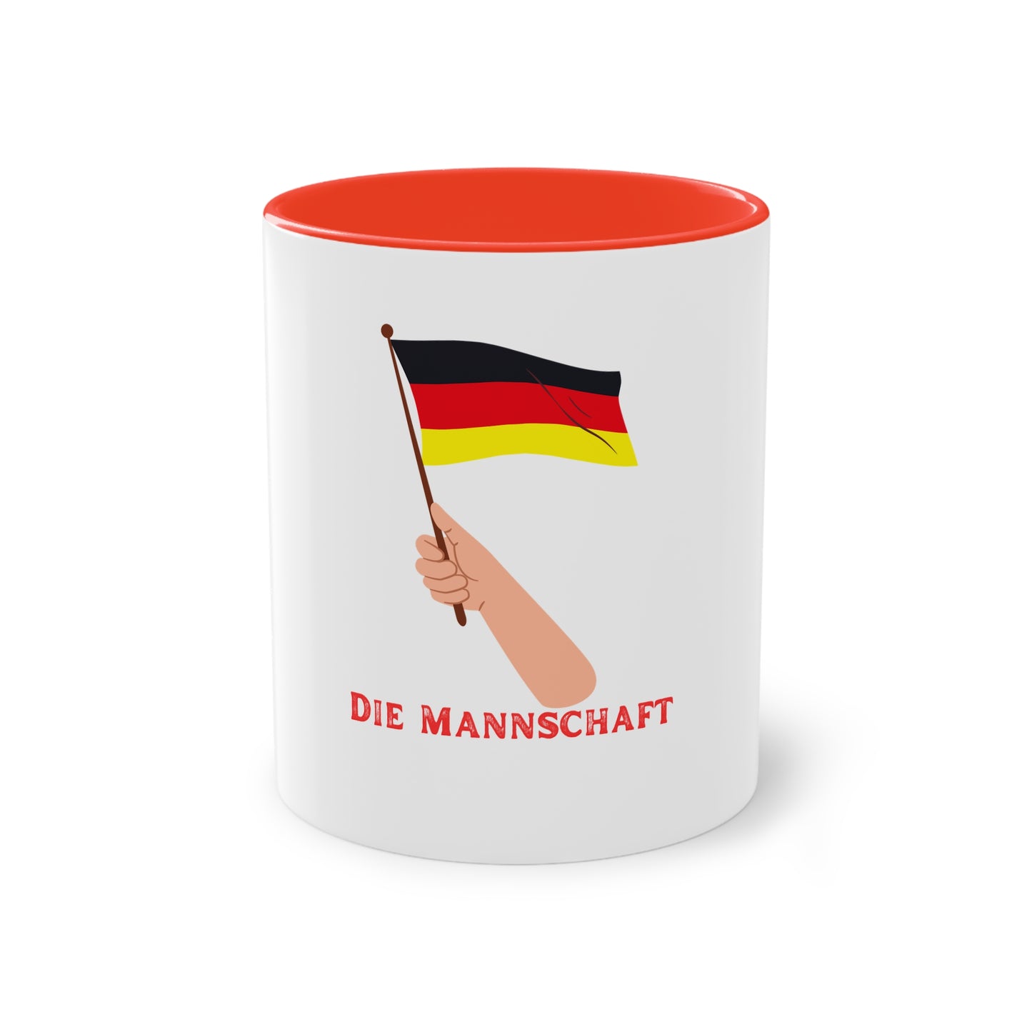 Fans für die Mannschaft, für Deutschland – Perfekt für den Morgenkaffee, weißer Außenbereich mit mehrfarbigem Innenbereich und Henkel, große; 11 Unzen