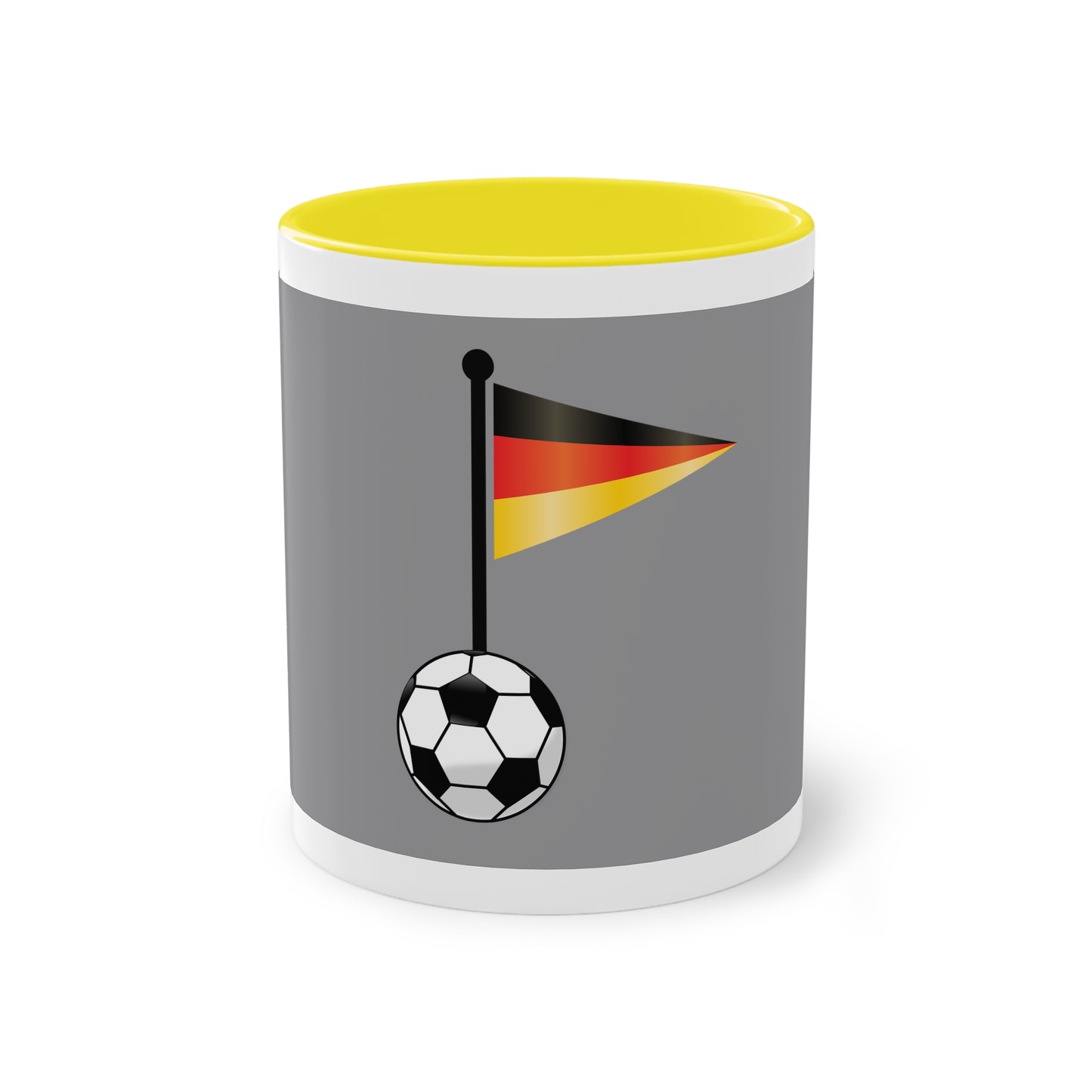 Hochwertige Teetassen mit deutschen Kulturmotiven - Soccer Motiv– Perfekt für den Morgenkaffee, weißer Außenbereich mit mehrfarbigem Innenbereich und Henkel, große; 11 Unzen
