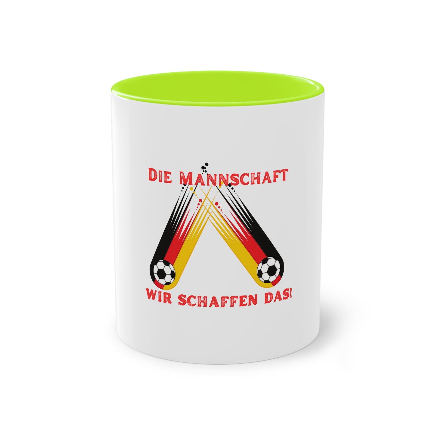Die Mannschaft auf Mehrfarbige Kaffeetassen, weißer Außenbereich mit mehrfarbigem Innenbereich und Henkel, große; 11 Unzen