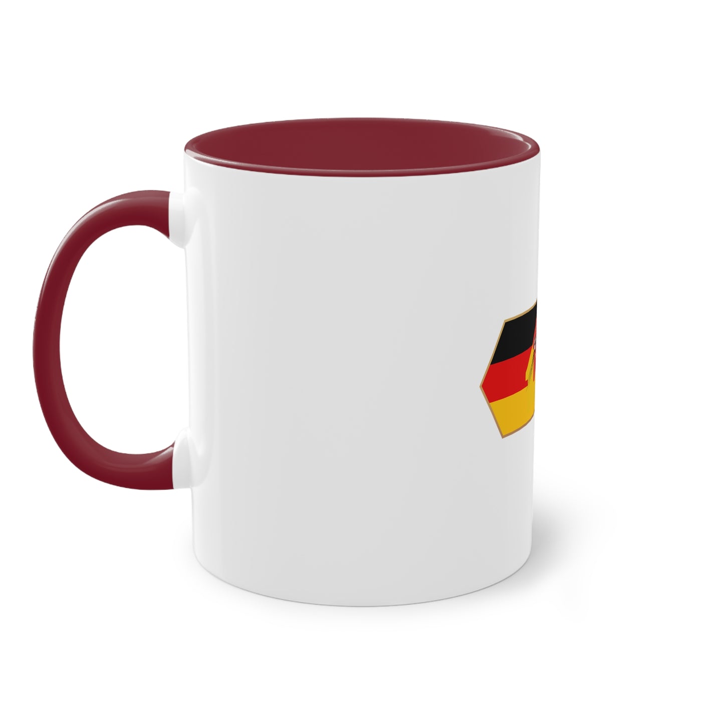 Tor!, Deutschland auf Kaffeetassen, Teetassen bedruckt; weißer Außenbereich mit mehrfarbigem Innenbereich und Henkel, große; 11 Unzen