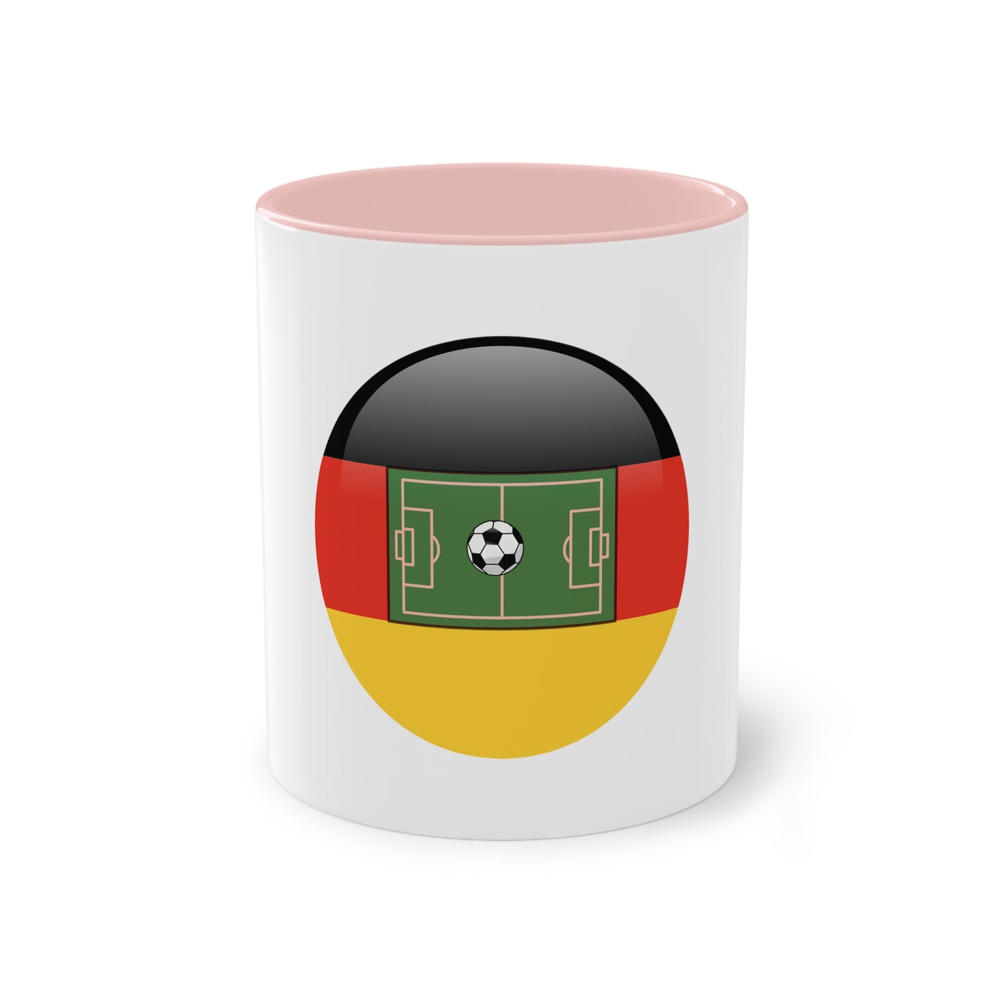 Top Qualität deutsches Soccer - auf Kaffeetassen, Teetassen bedruckt; weißer Außenbereich mit mehrfarbigem Innenbereich und Henkel, große; 11 Unzen
