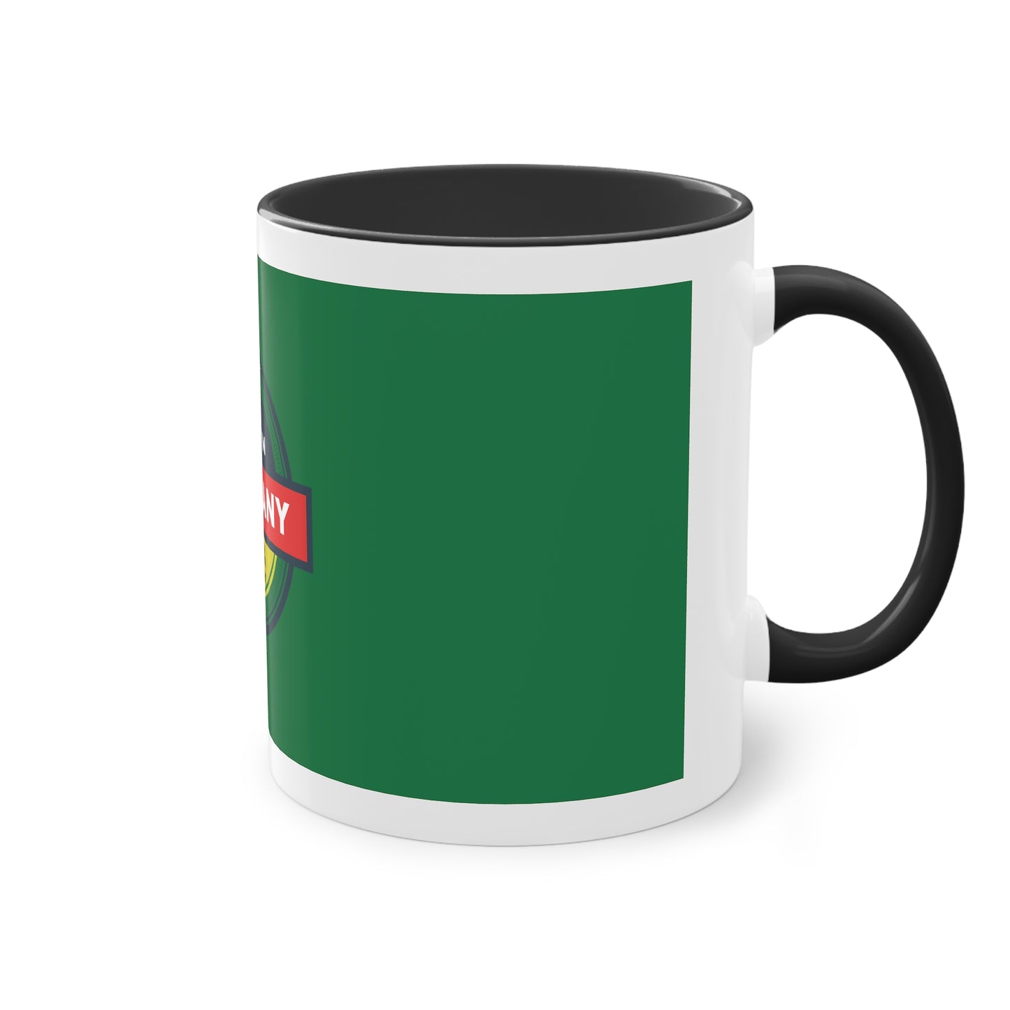 Made in Germany auf Kaffeetassen, Teetassen bedruckt; weißer Außenbereich mit mehrfarbigem Innenbereich und Henkel, große; 11 Unzen.