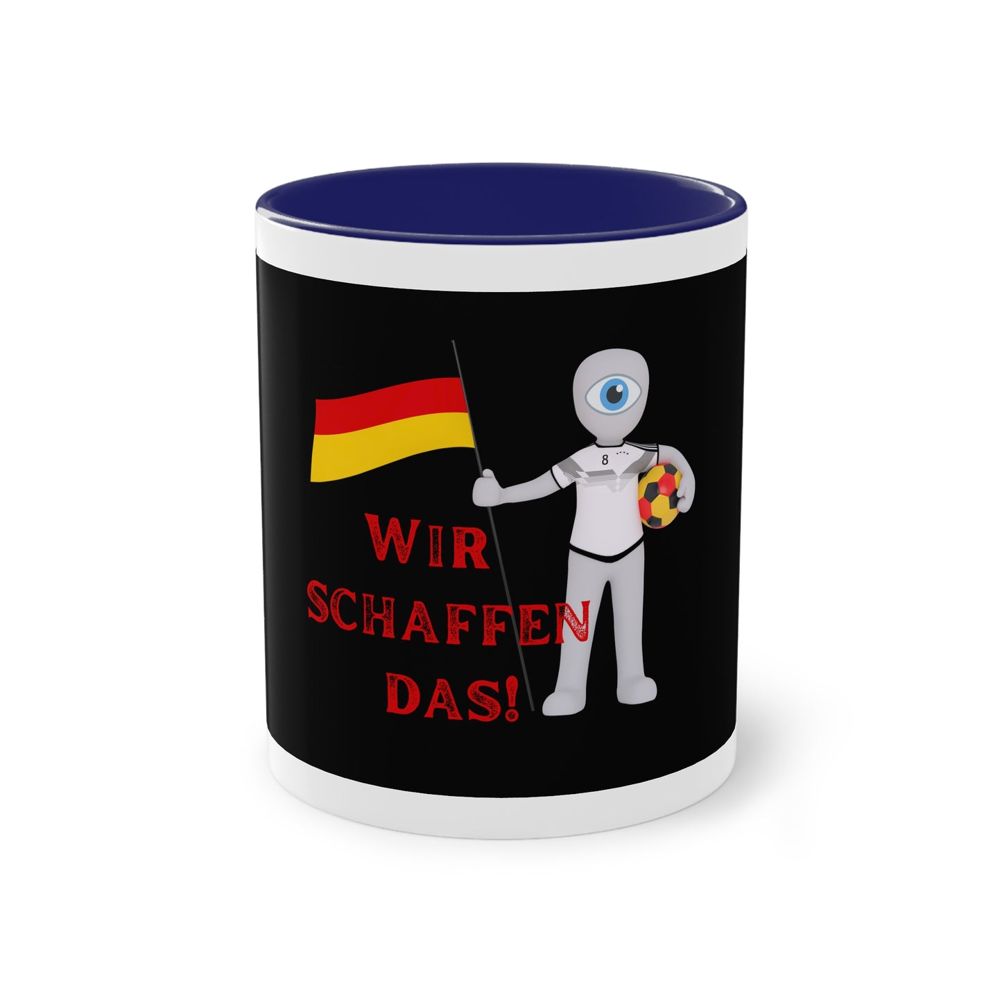 Wir schaffen das! - für Deutschland auf Kaffeetassen bedruckt; weißer Außenbereich mit mehrfarbigem Innenbereich und Henkel, große; 11 Unzen