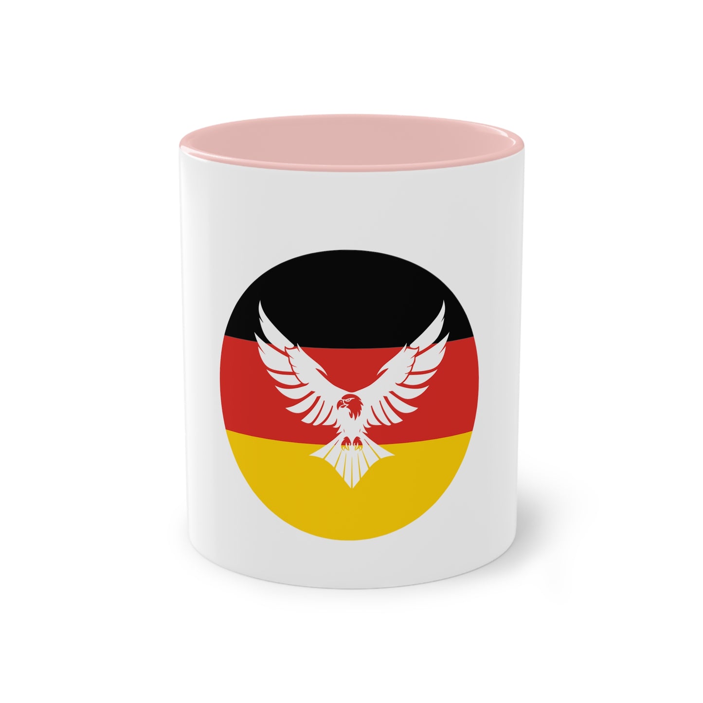 Deutscher fliegende Adler auf Kaffeetassen, Teetassen bedruckt; weißer Außenbereich mit mehrfarbigem Innenbereich und Henkel, große; 11 Unzen