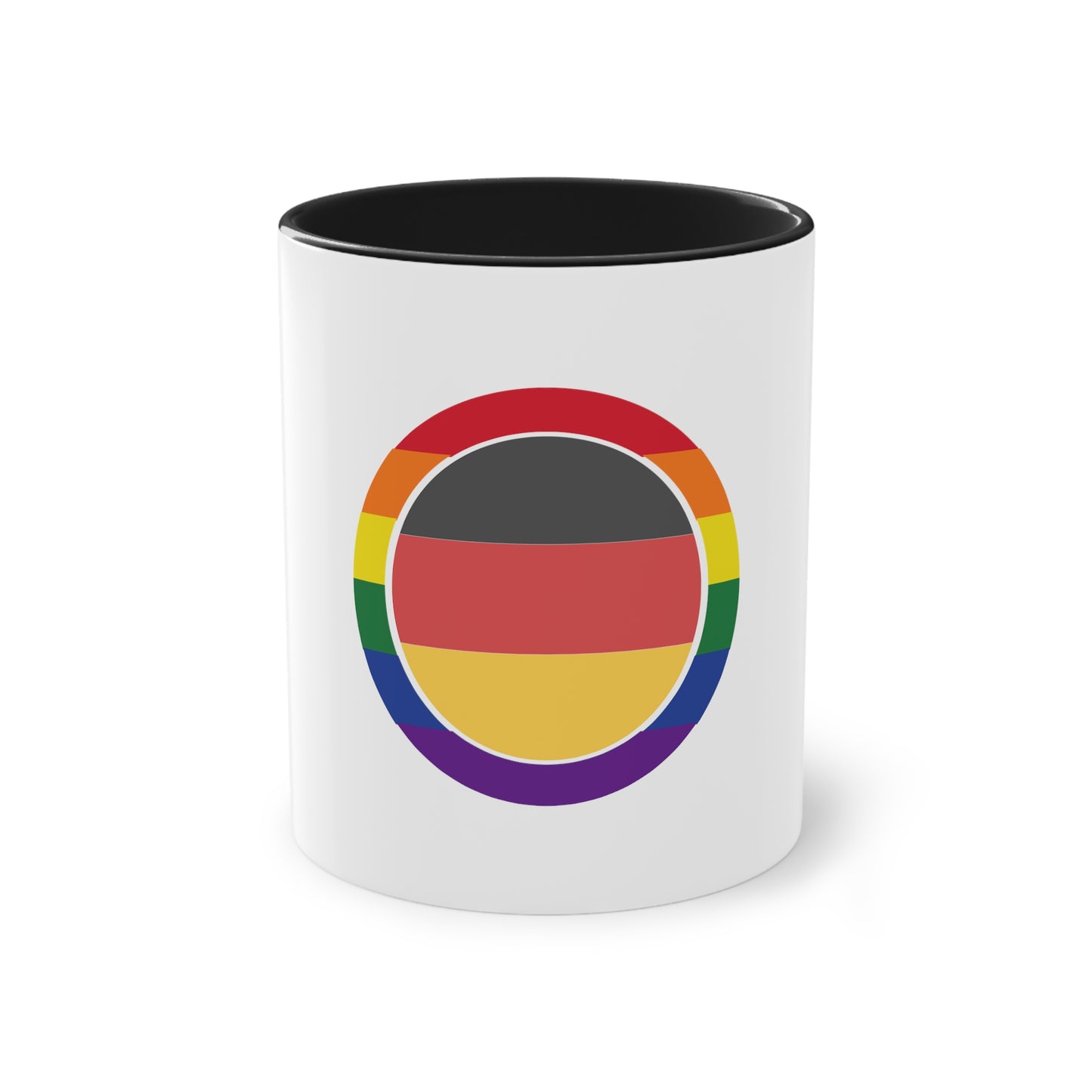 Deutschland Regenbogen Pride Mode, für Vielfalt, Verständnis und Akzeptanz auf Kaffeetassen bedruckt; weißer Außenbereich mit mehrfarbigem Innenbereich und Henkel, große; 11 Unzen