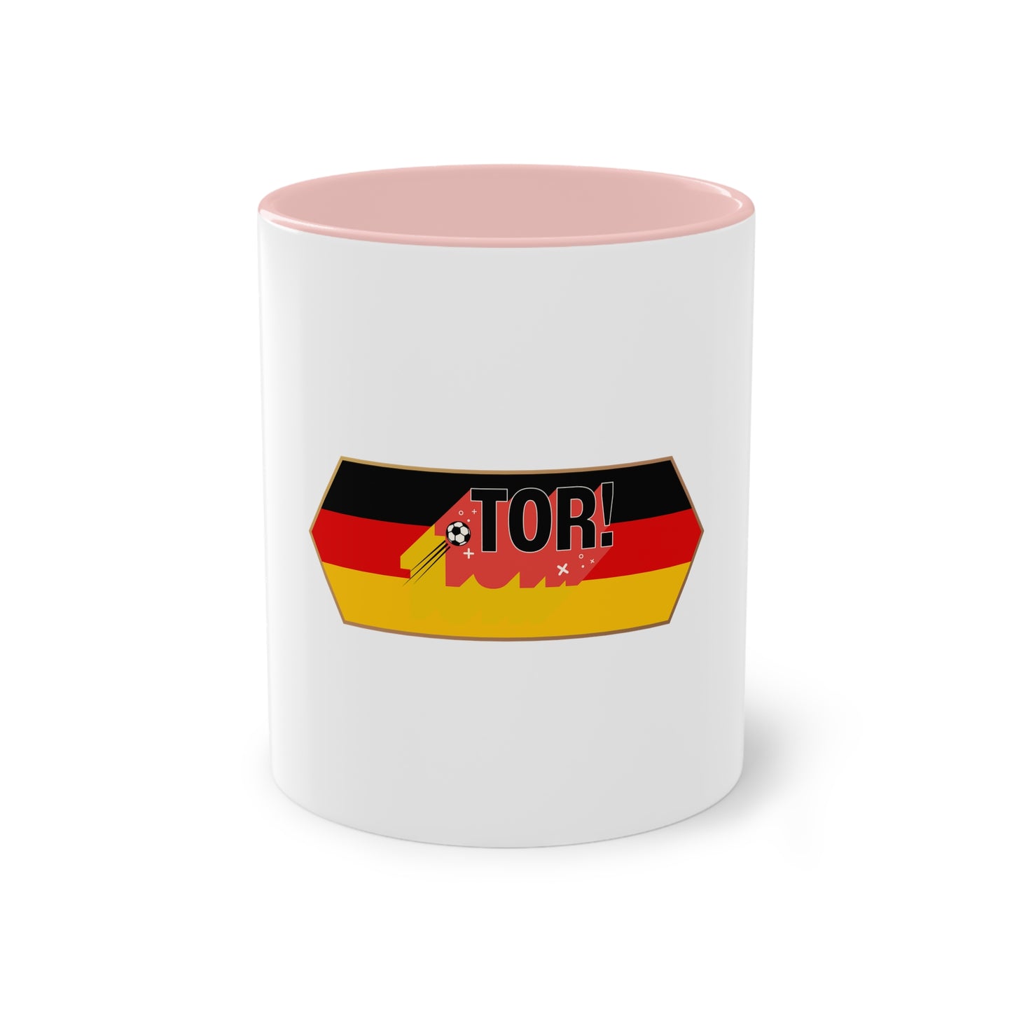 Tor!, Deutschland auf Kaffeetassen, Teetassen bedruckt; weißer Außenbereich mit mehrfarbigem Innenbereich und Henkel, große; 11 Unzen