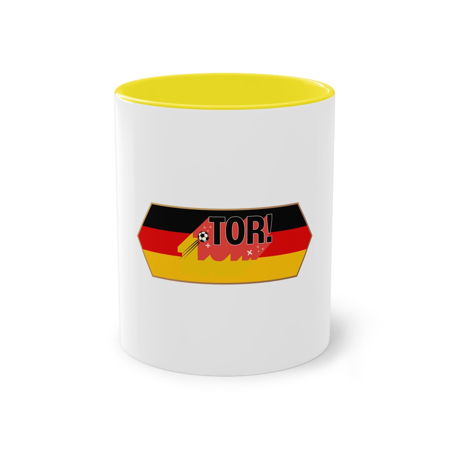 Tor!, Deutschland auf Kaffeetassen, Teetassen bedruckt; weißer Außenbereich mit mehrfarbigem Innenbereich und Henkel, große; 11 Unzen
