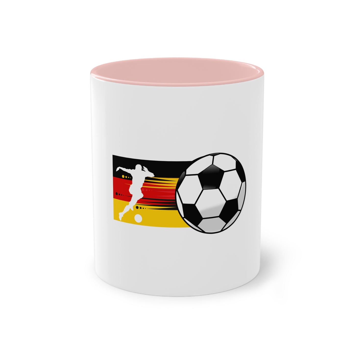 Die wahre Leidenschaft für Fußball auf Kaffeetassen bedruckt; weißer Außenbereich mit mehrfarbigem Innenbereich und Henkel, große; 11 Unzen