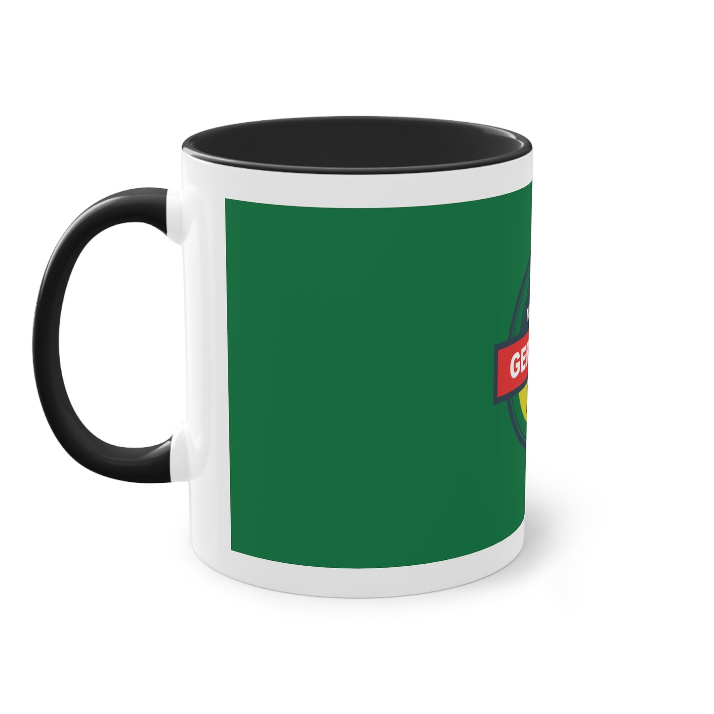 Made in Germany auf Kaffeetassen, Teetassen bedruckt; weißer Außenbereich mit mehrfarbigem Innenbereich und Henkel, große; 11 Unzen.