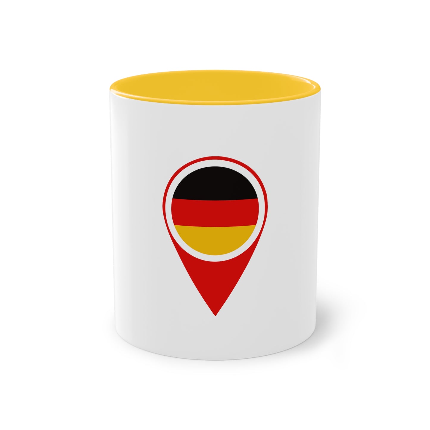 Auf Punkt Deutschland auf Kaffeetassen, Teetassen bedruckt; weißer Außenbereich mit mehrfarbigem Innenbereich und Henkel, große; 11 Unzen