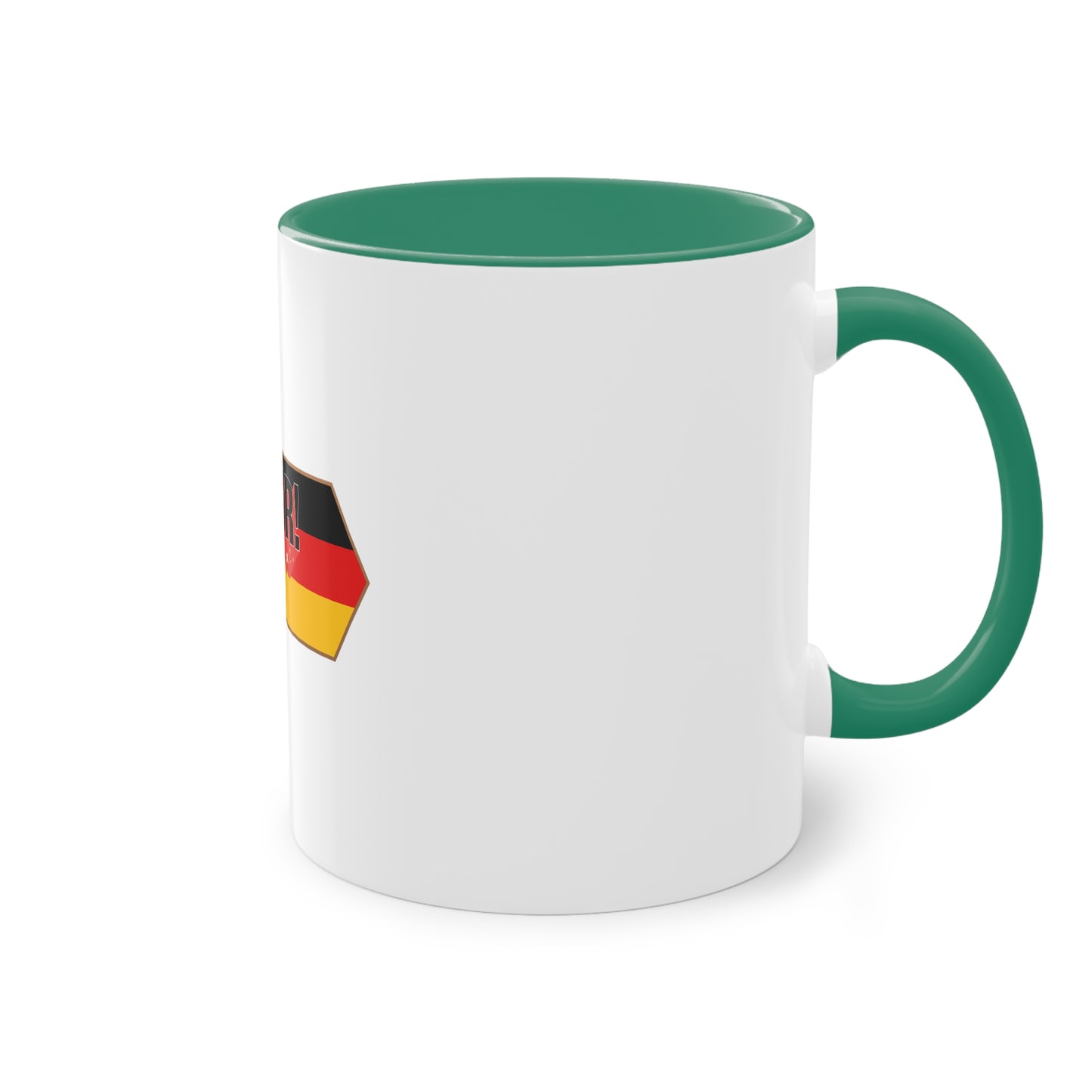Tor!, Deutschland auf Kaffeetassen, Teetassen bedruckt; weißer Außenbereich mit mehrfarbigem Innenbereich und Henkel, große; 11 Unzen