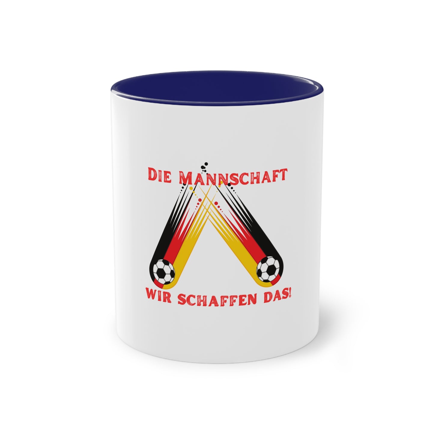 Die Mannschaft auf Mehrfarbige Kaffeetassen, weißer Außenbereich mit mehrfarbigem Innenbereich und Henkel, große; 11 Unzen