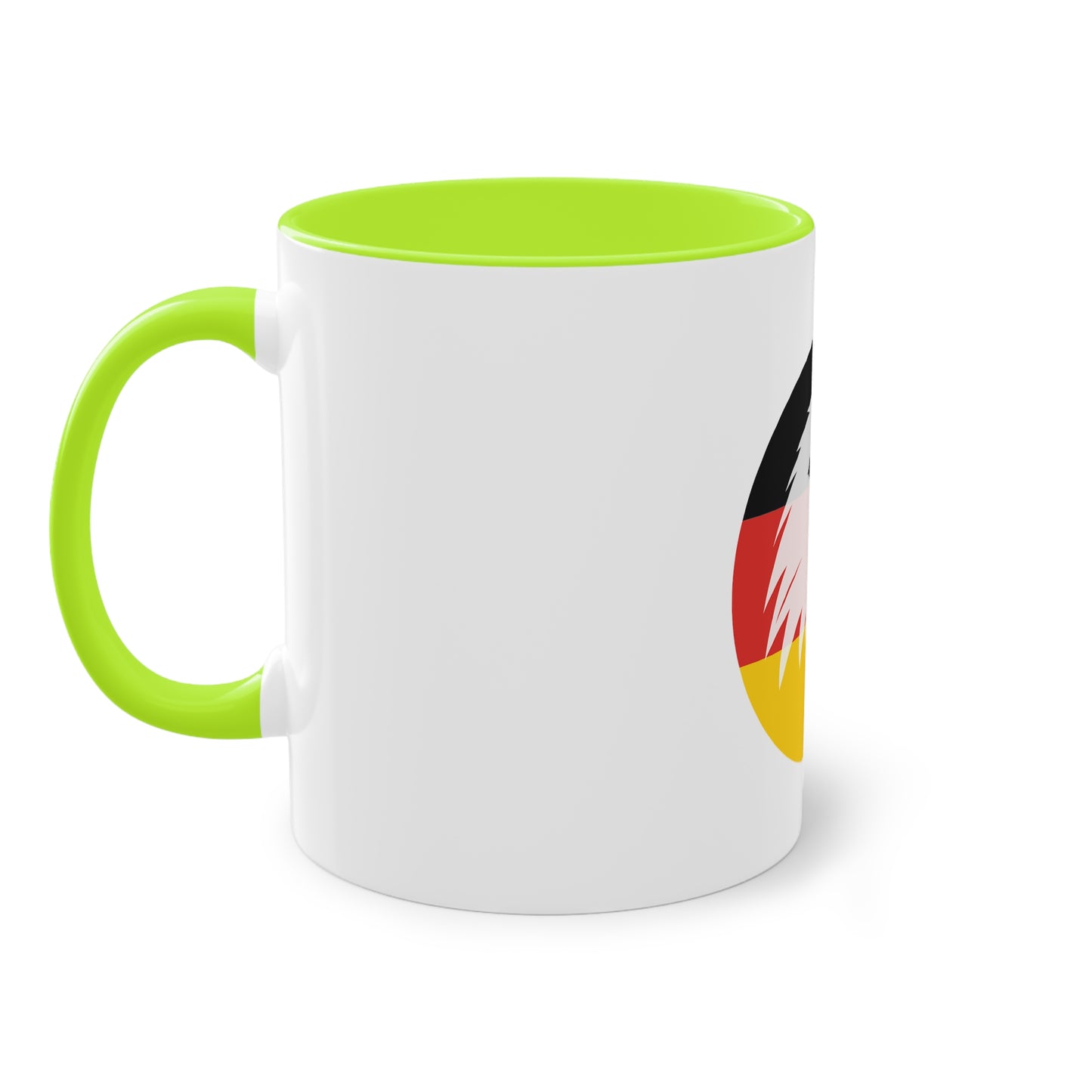 Deutschland ist Adlerland auf Kaffeetassen, Teetassen bedruckt; weißer Außenbereich mit mehrfarbigem Innenbereich und Henkel, große; 11 Unzen