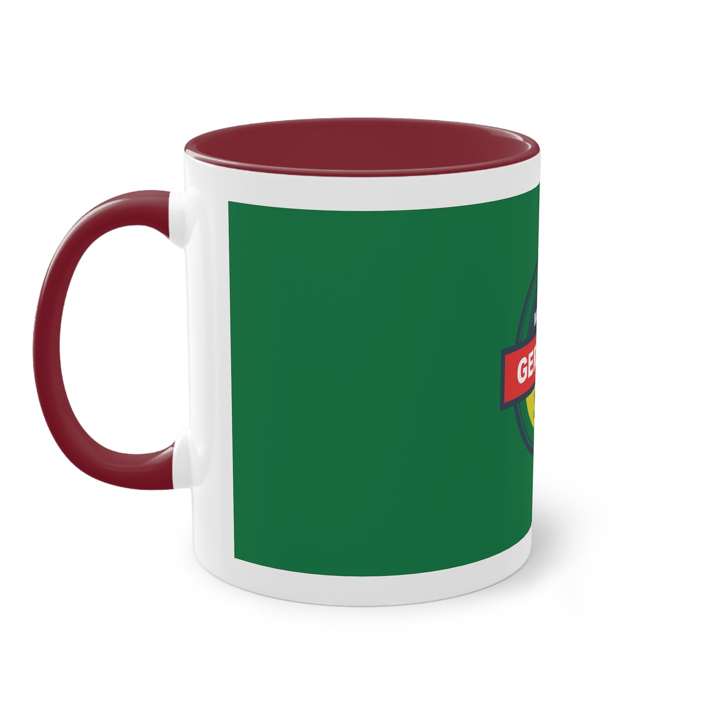 Made in Germany auf Kaffeetassen, Teetassen bedruckt; weißer Außenbereich mit mehrfarbigem Innenbereich und Henkel, große; 11 Unzen.