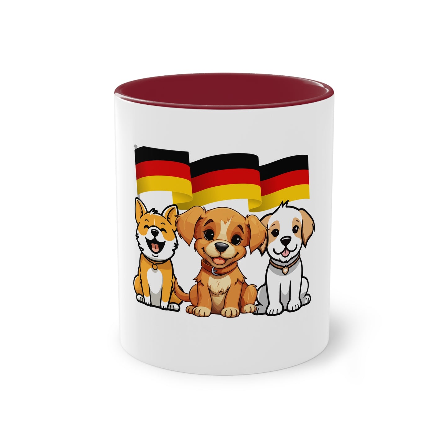Topfan, Hundefanklub für Deutschland auf Kaffeetassen bedruckt; weißer Außenbereich mit mehrfarbigem Innenbereich und Henkel, große; 11 Unzen